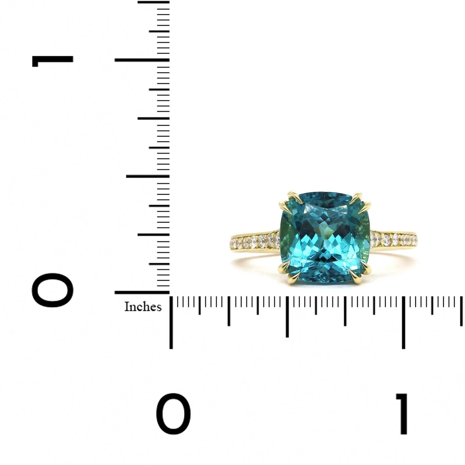 18K Yellow Gold Blue Cushion Tourmaline Ring - Image 3