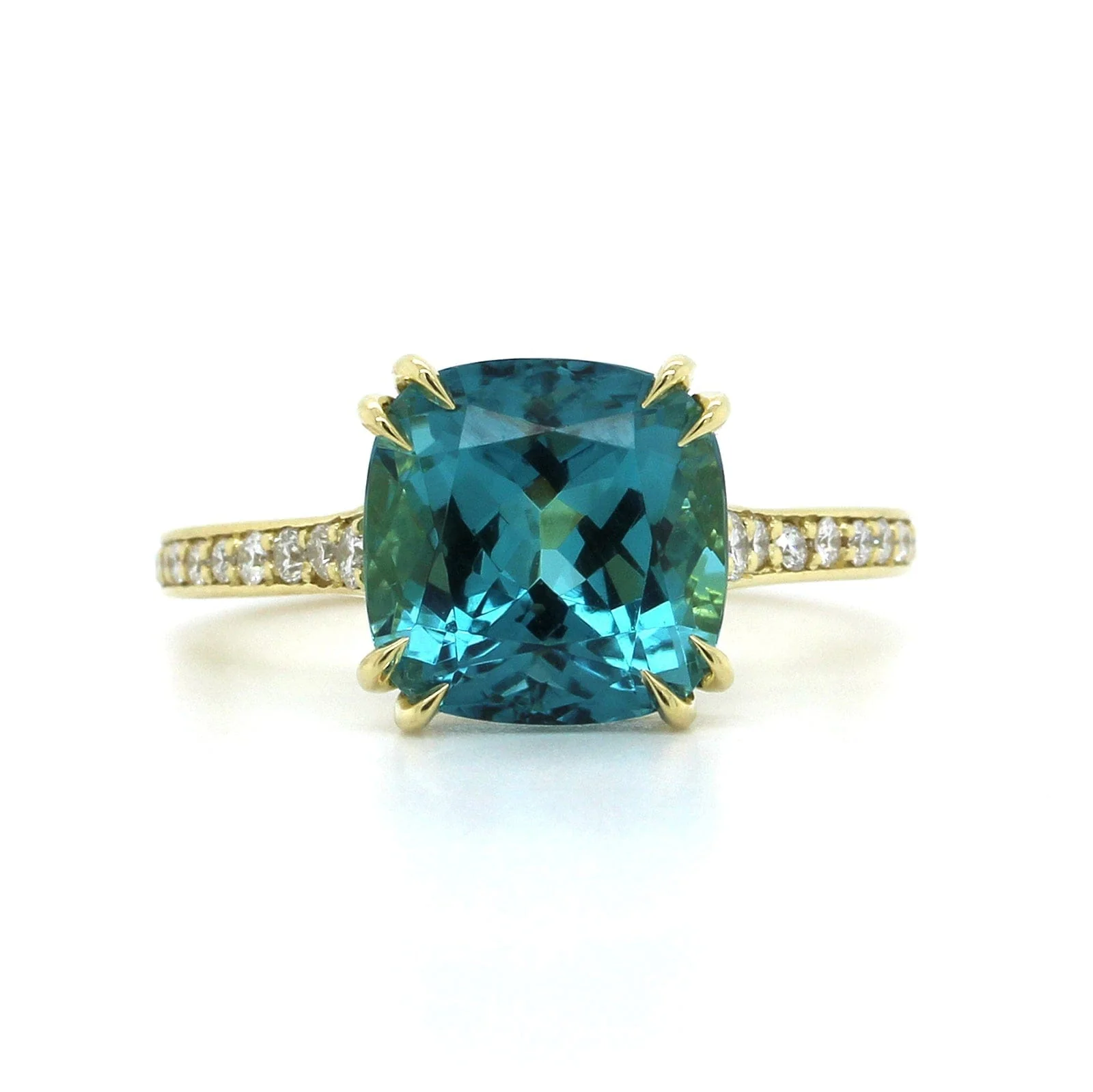 18K Yellow Gold Blue Cushion Tourmaline Ring - Image 4