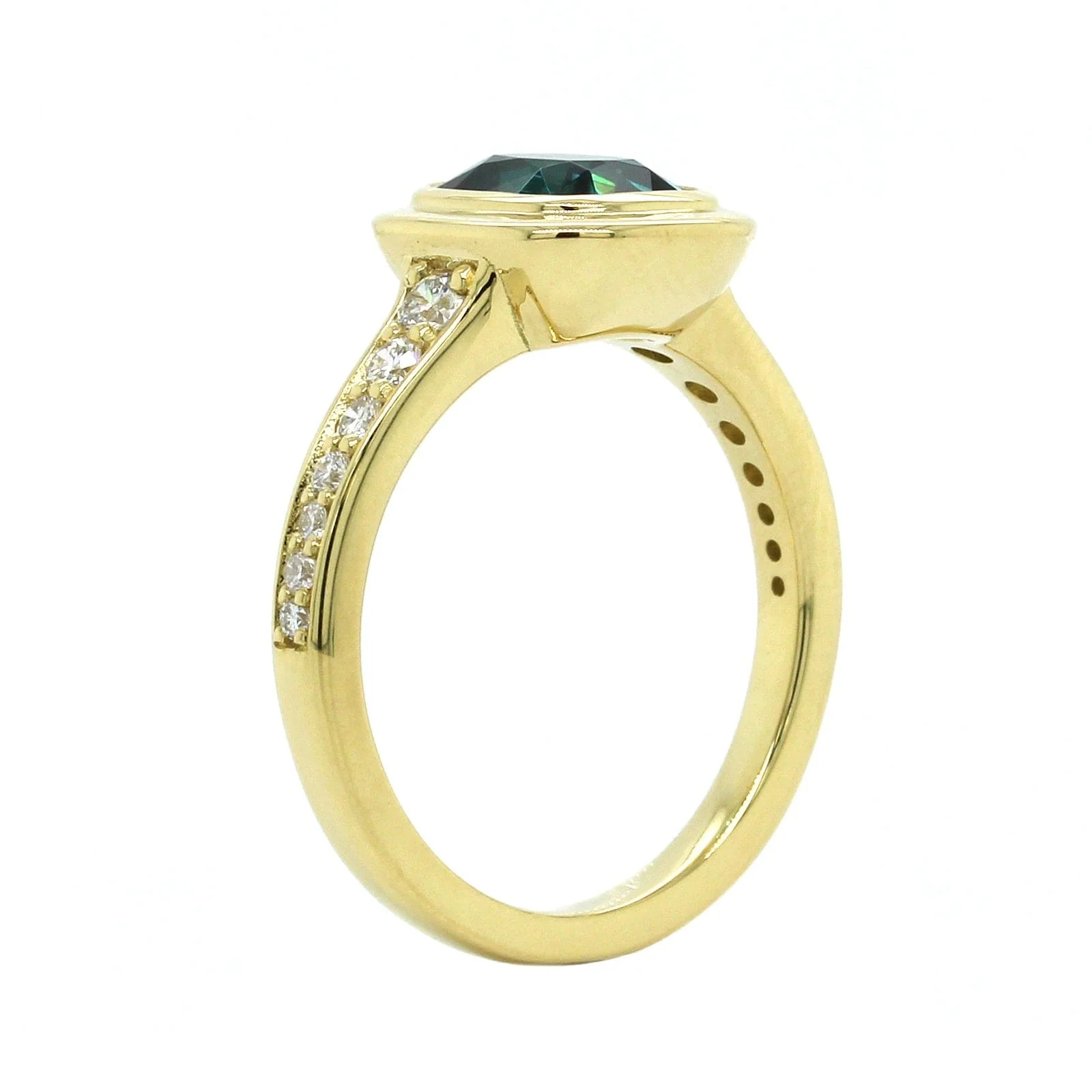 18K Yellow Gold Blue Tourmaline Diamond Ring - Image 2