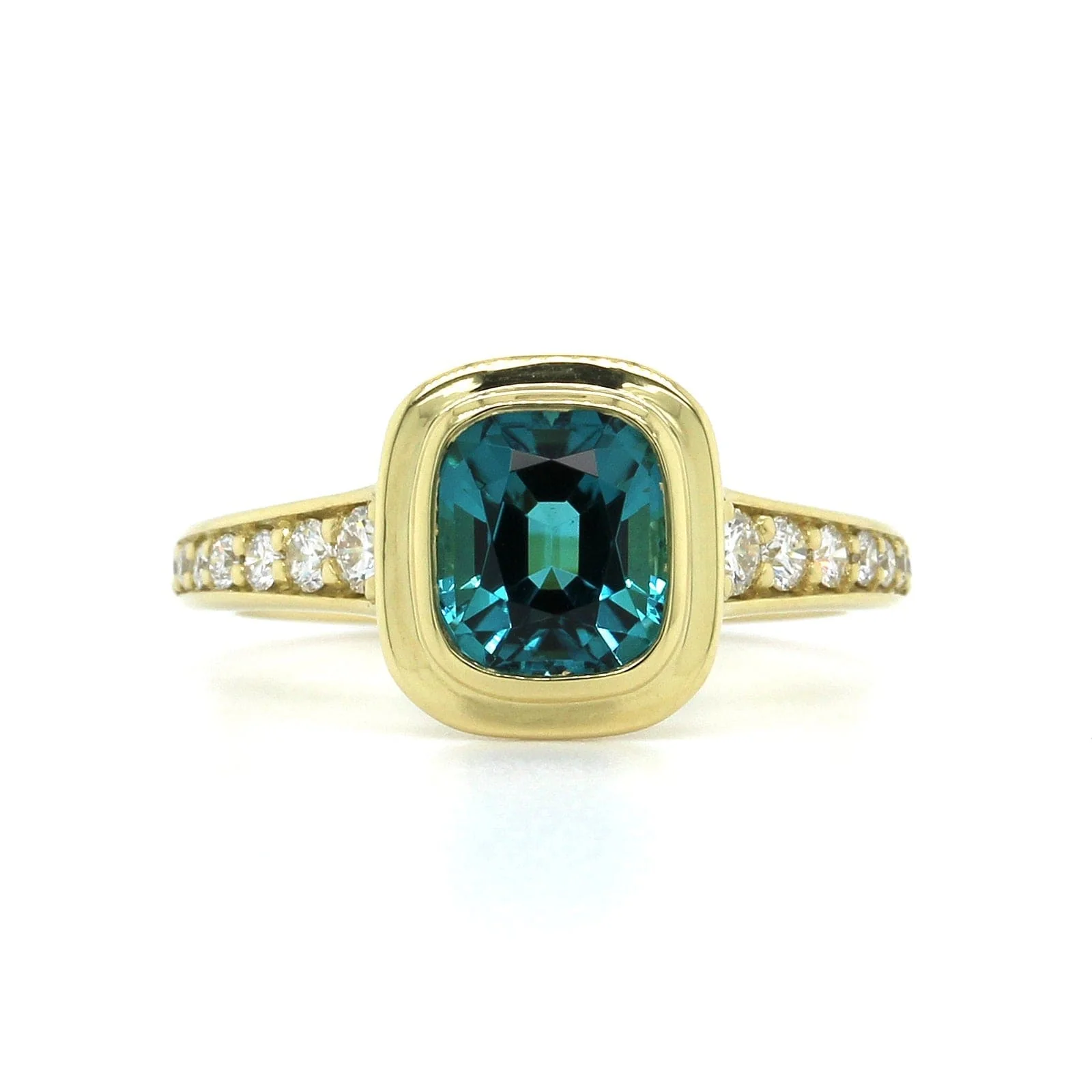 18K Yellow Gold Blue Tourmaline Diamond Ring - Image 4