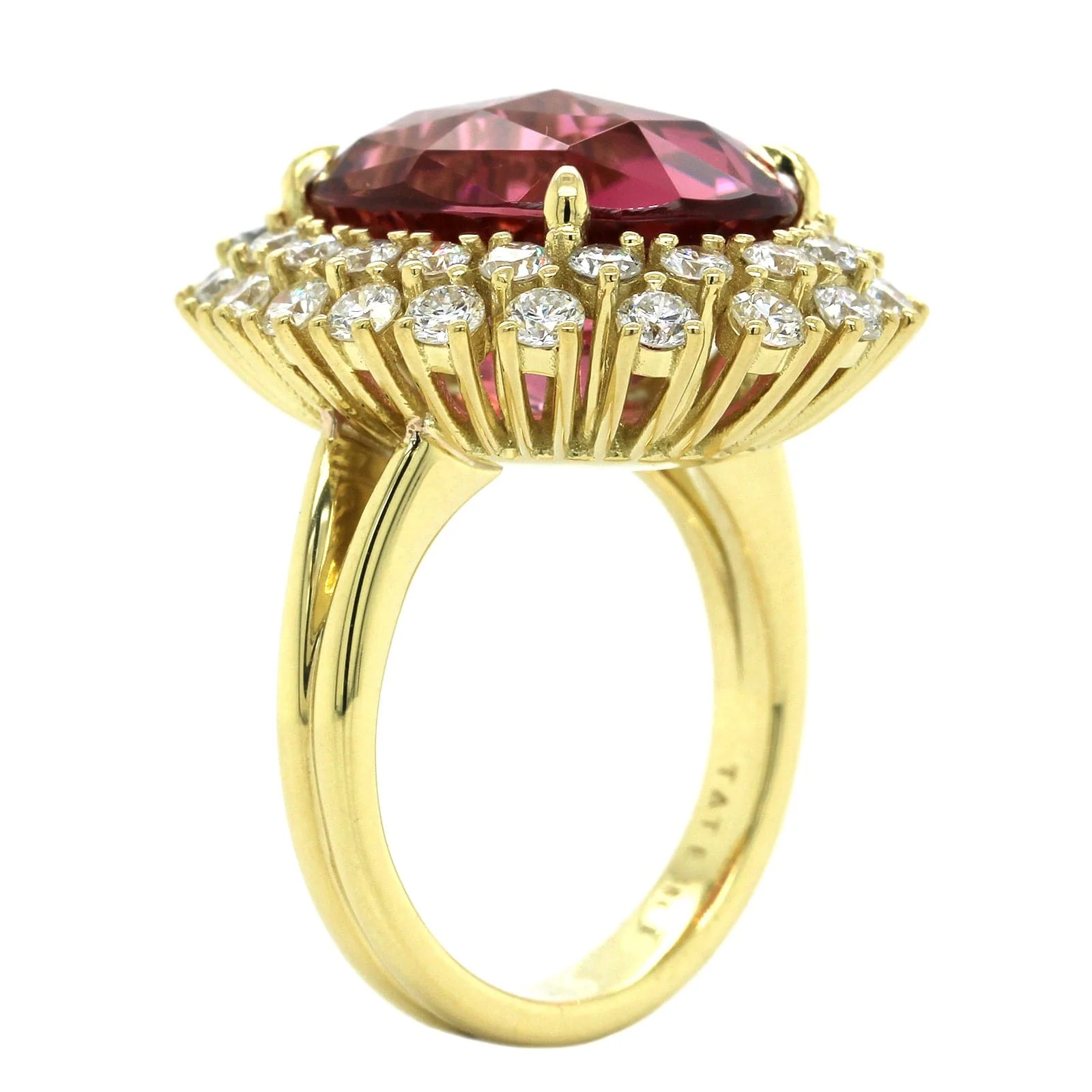 18K Yellow Gold Oval Rose Tourmaline Diamond Halo Ring - Image 3