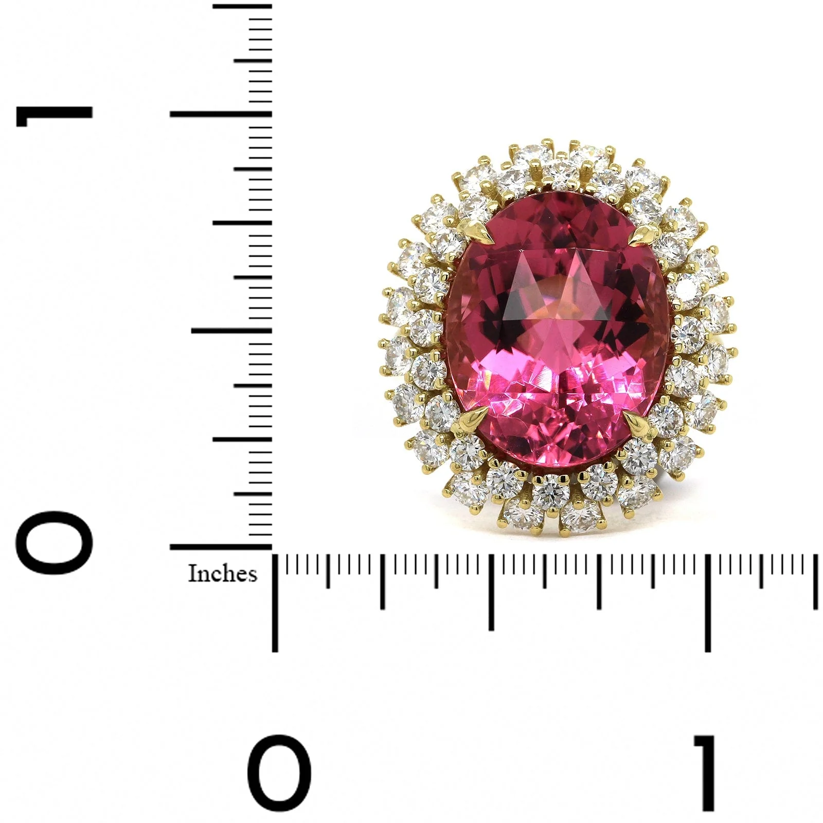 18K Yellow Gold Oval Rose Tourmaline Diamond Halo Ring - Image 4