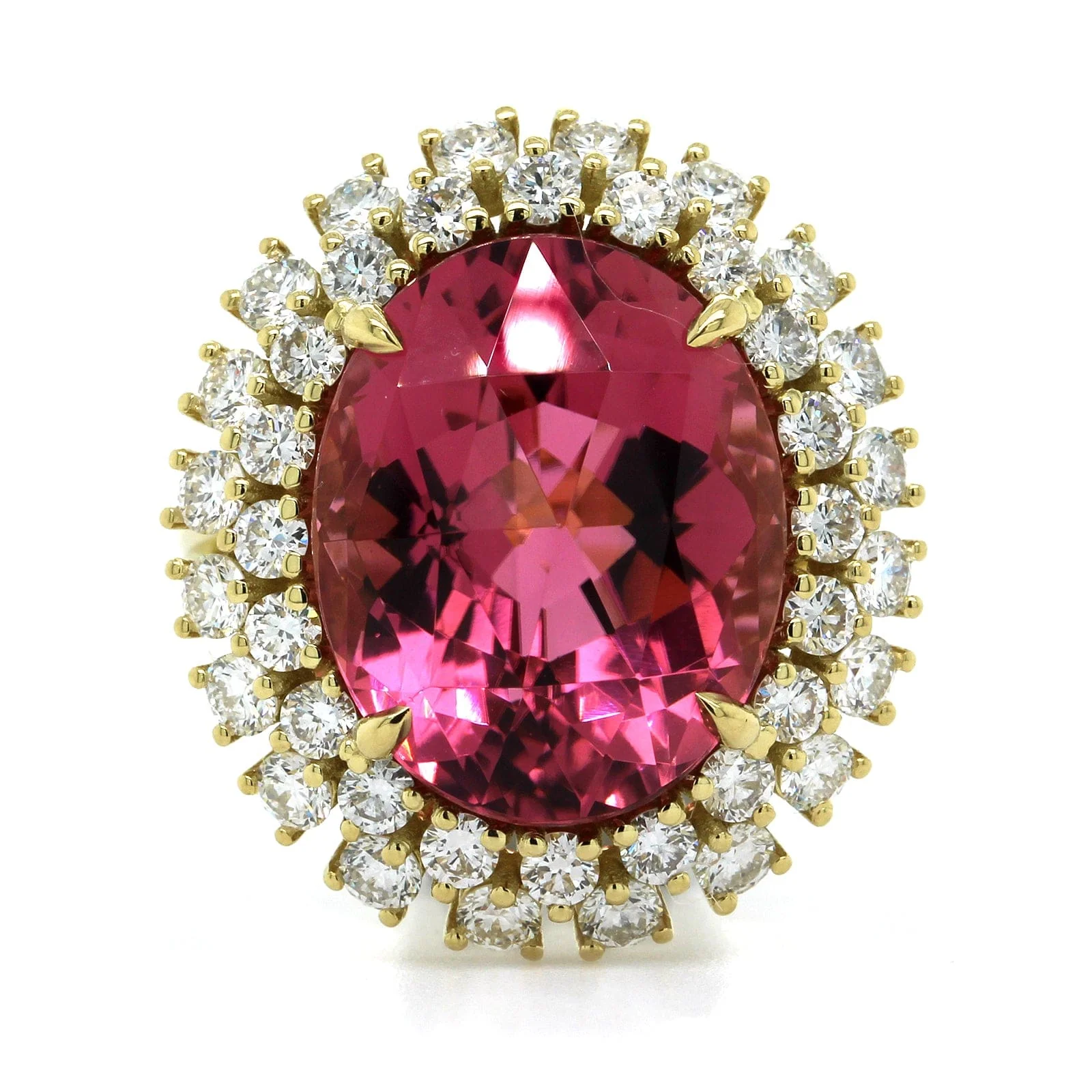 18K Yellow Gold Oval Rose Tourmaline Diamond Halo Ring - Image 5