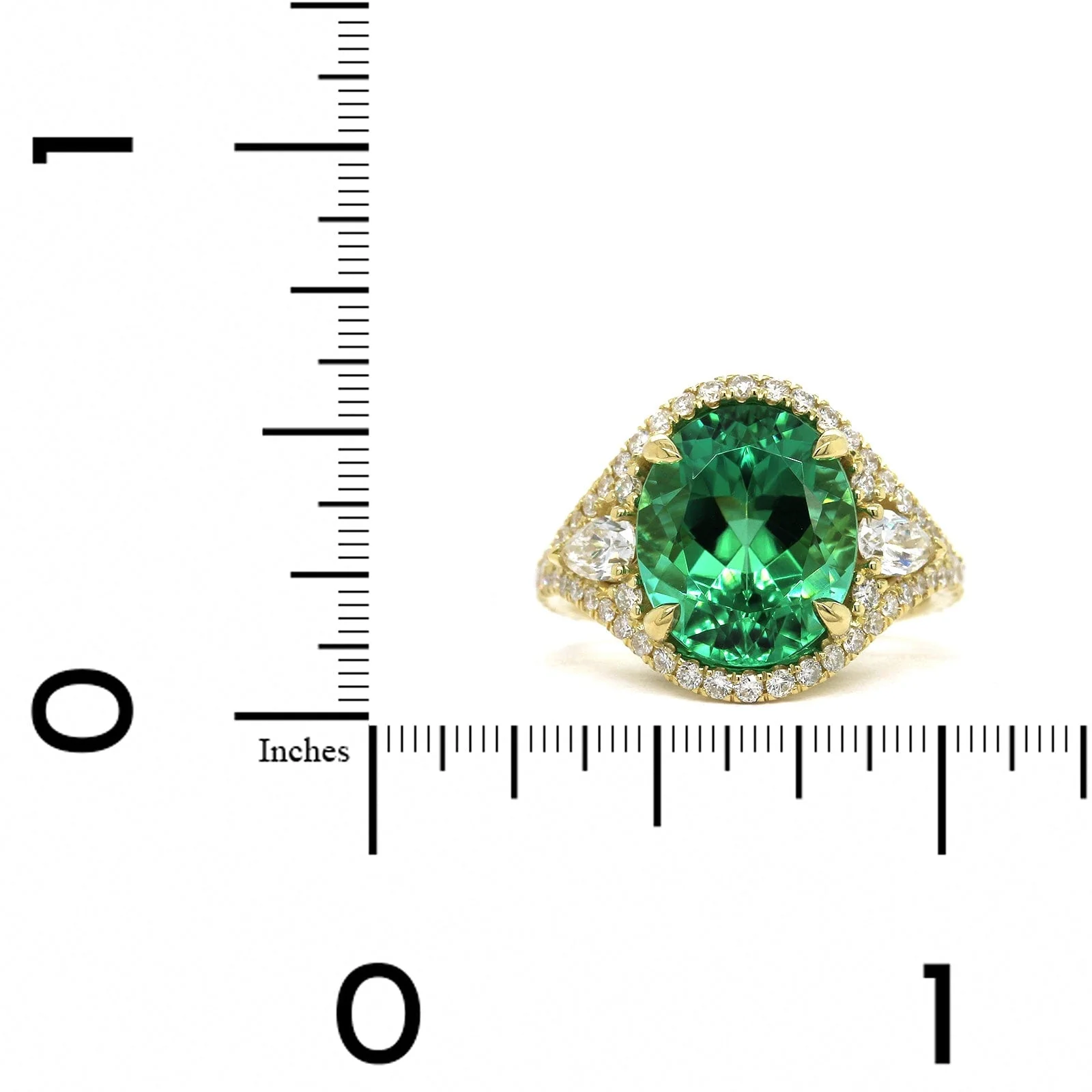 18K Yellow Gold Oval Green Tourmaline Diamond Ring - Image 3