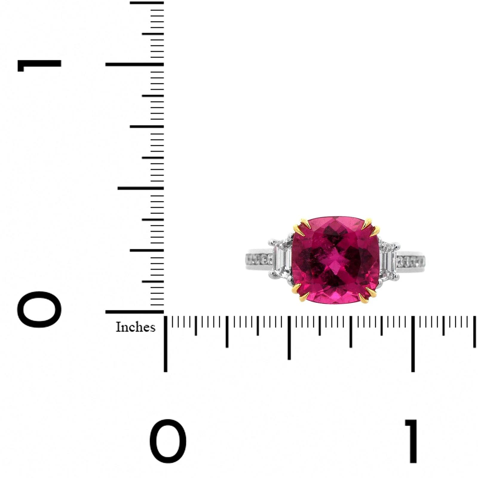 Platinum and 18K Yellow Gold Pink Tourmaline and Diamond 3 Stone Ring - Image 3