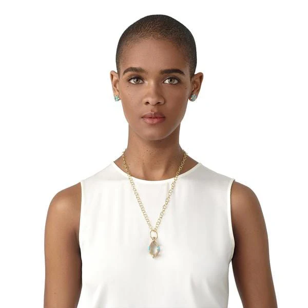 Temple St. Clair 18K Yellow Gold Amulet Crystal and Turquoise Pendant - Image 2
