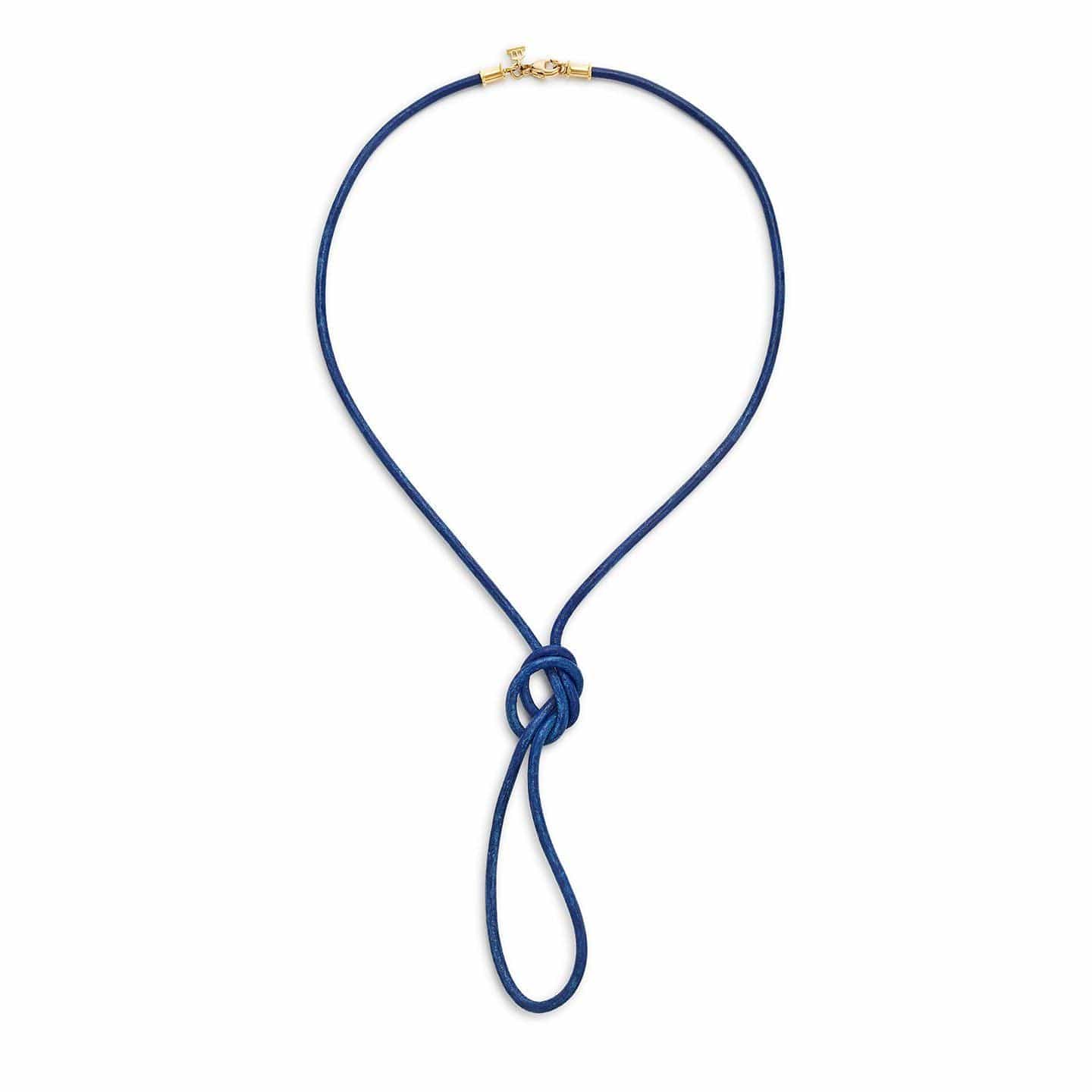 Temple St. Clair 18K Yellow Gold Blue Leather Cord Necklace