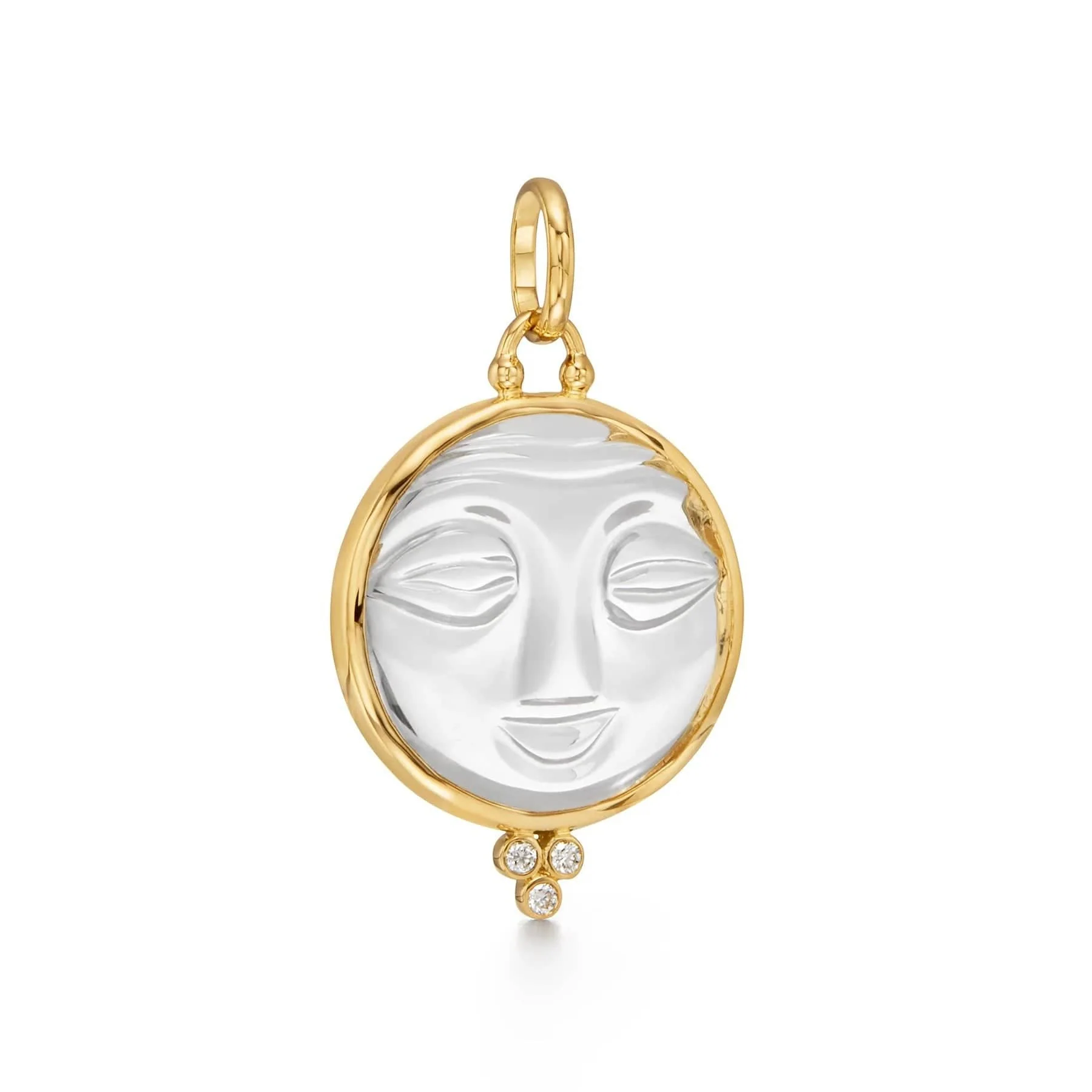 Temple St. Clair 18K Yellow Gold Diamond and Rock Crystal Moon Face Pendant - Image 2
