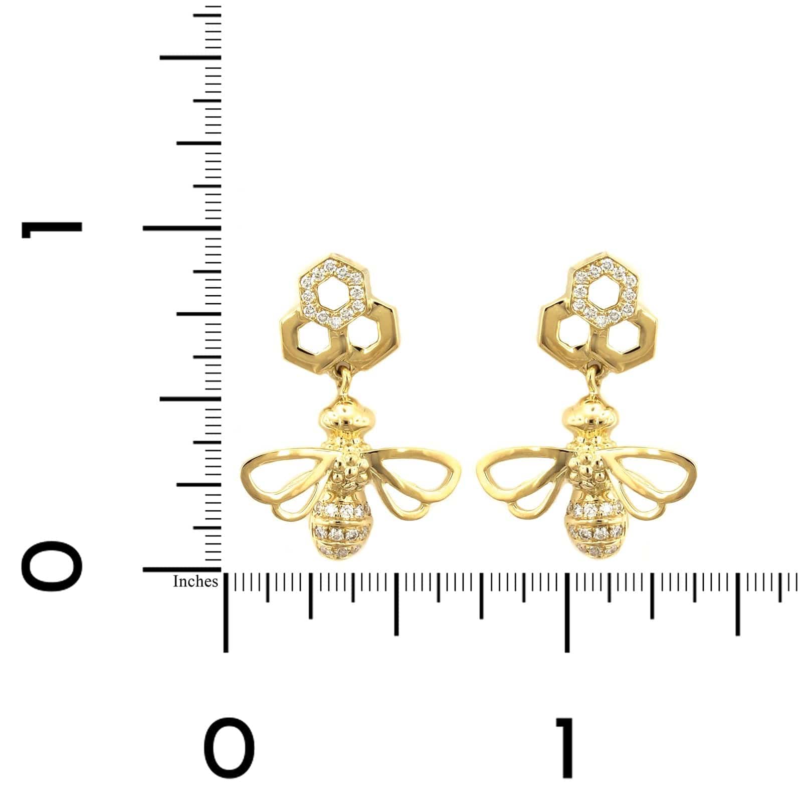 Temple St. Clair 18k Yellow Gold Diamond Bee Drop Earrings - Image 3