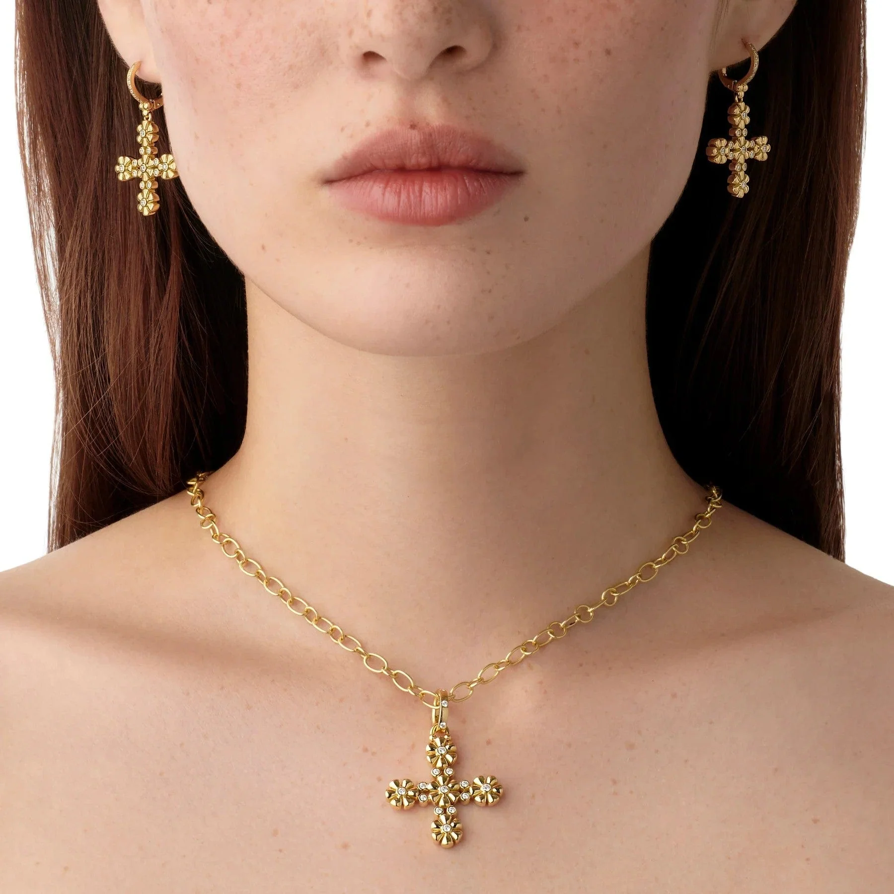 Temple St. Clair 18K Yellow Gold Diamond Fiori Flower Cross Pendant - Image 2
