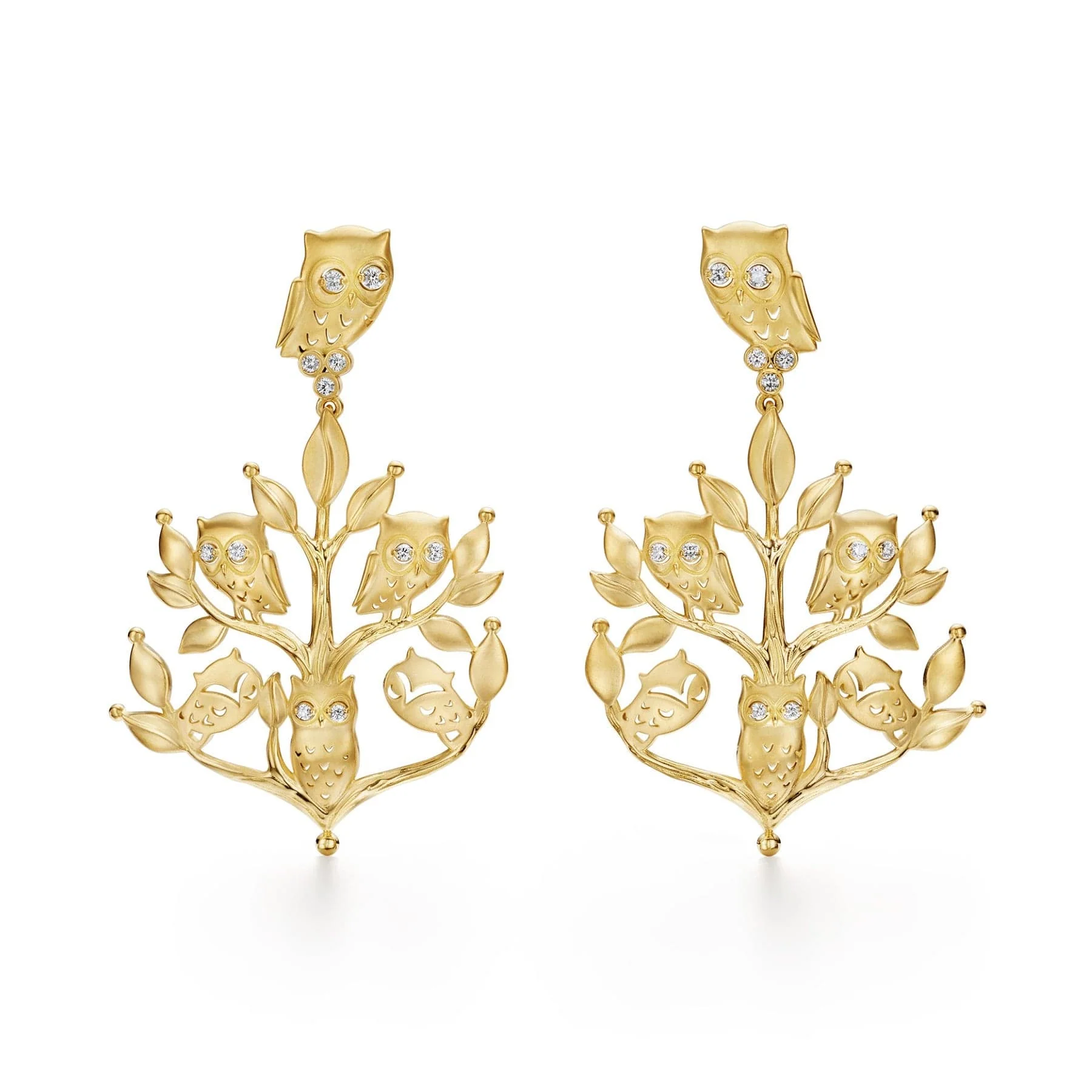 Temple St. Clair 18K Yellow Gold Diamond Owl Chandelier Style Drop Earrings