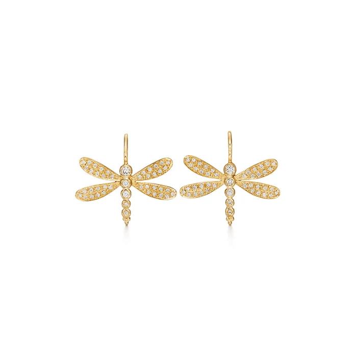 Temple St. Clair 18K Yellow Gold Dragonfly Diamond Earrings