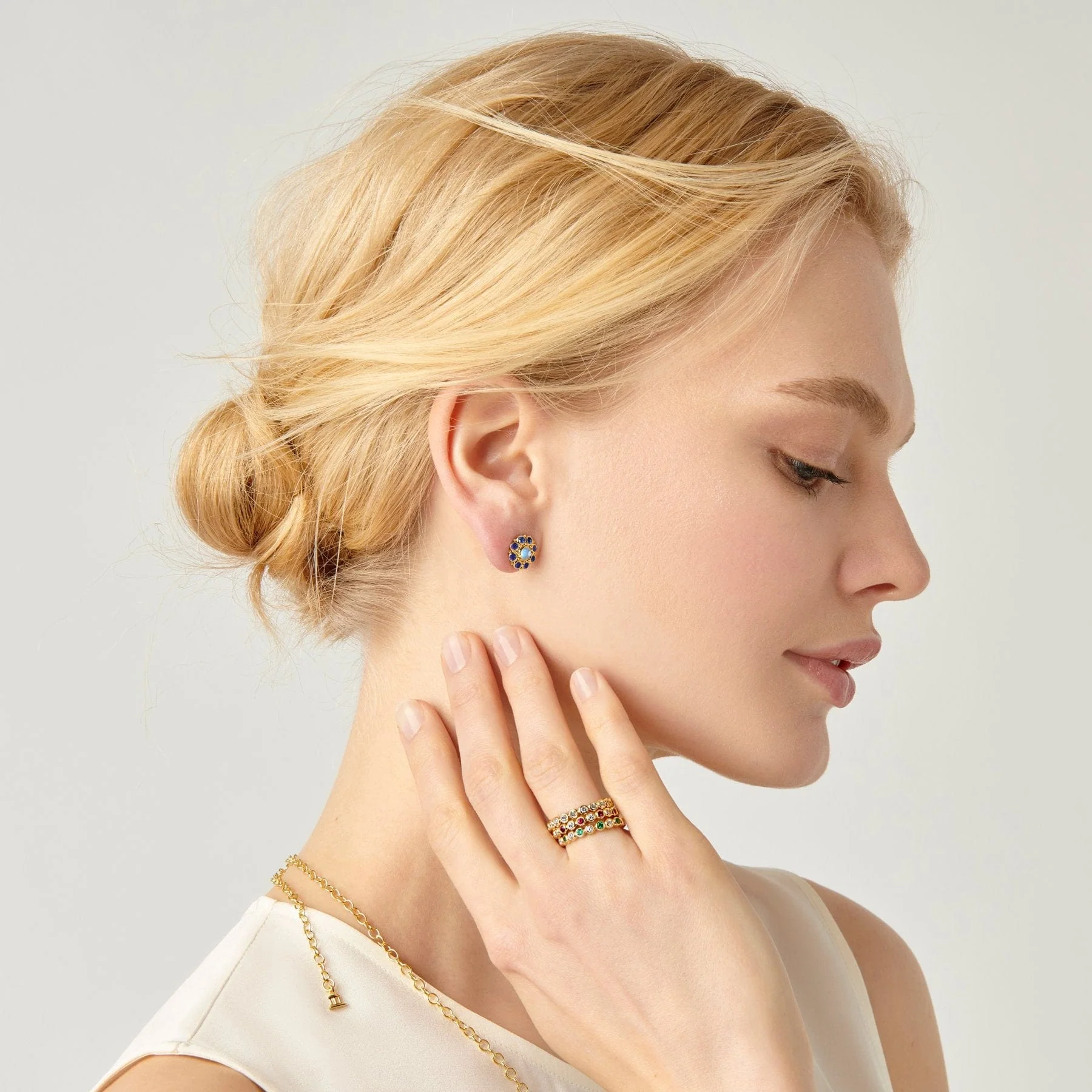 Temple St. Clair 18K Yellow Gold Mini Stella Moonstone Earrings - Image 2