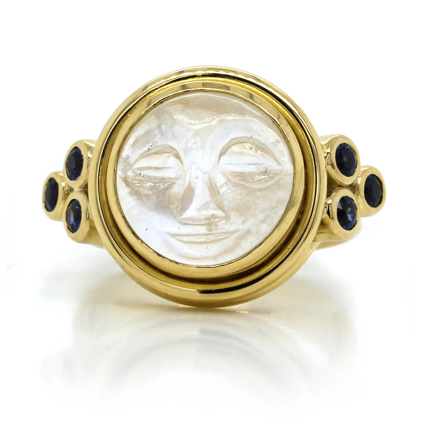 Temple St. Clair 18K Yellow Gold Moon Face Moonstone with Sapphire Ring