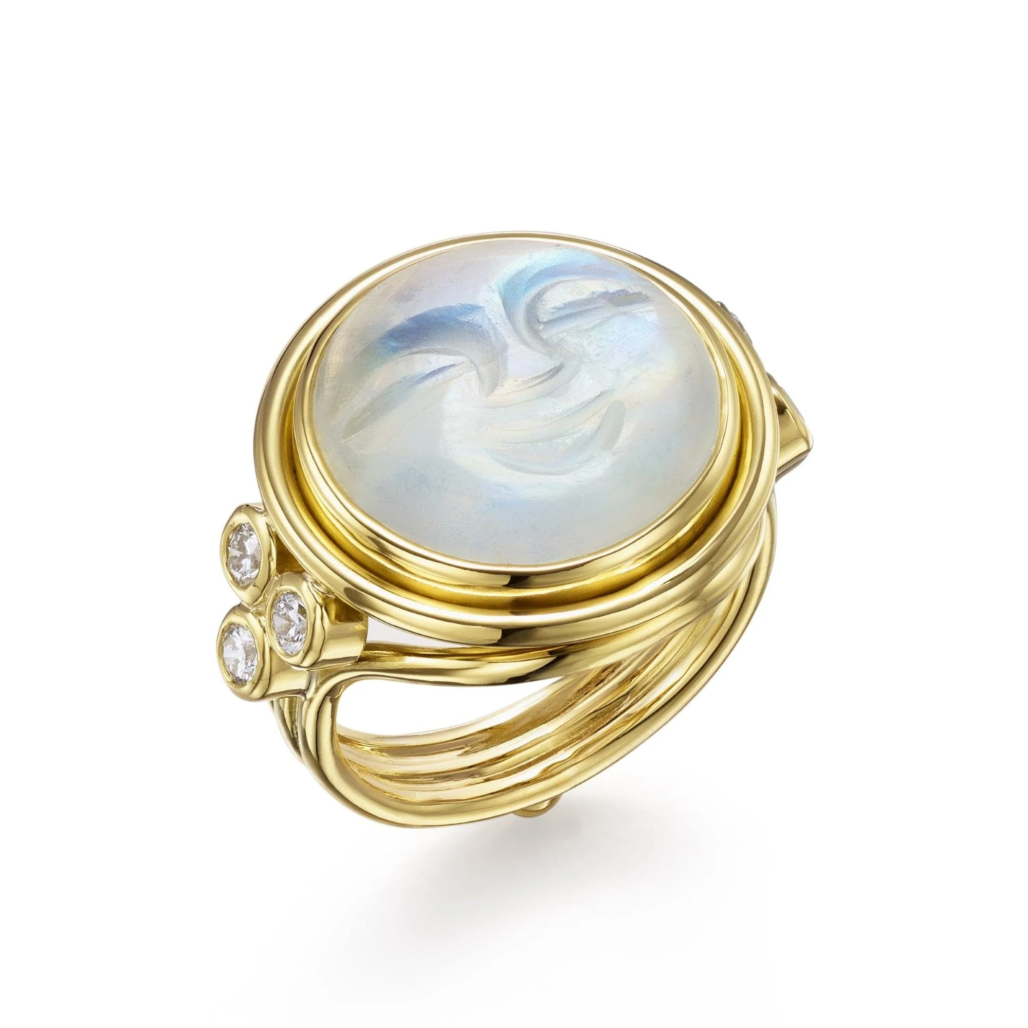 Temple St. Clair 18K Yellow Gold Moonface Diamond and Moonstone Ring