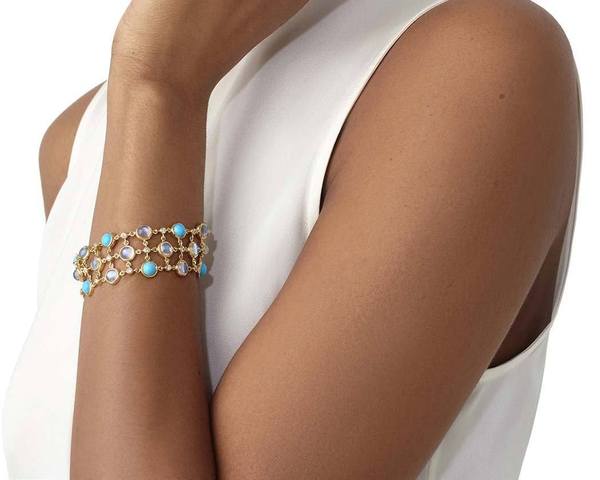 Temple St. Clair 18K Yellow Gold Moonstone and Turquoise Bracelet - Image 2