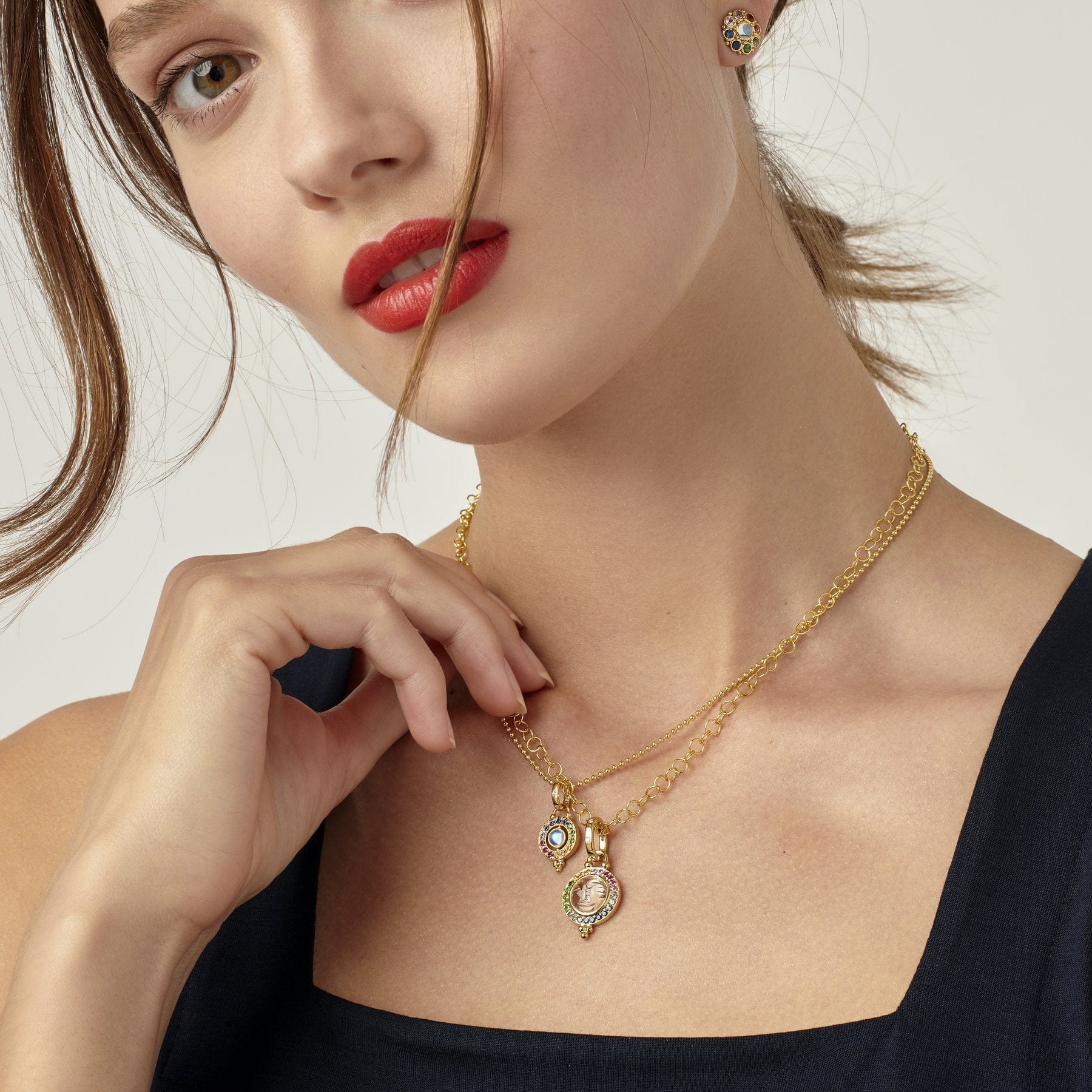 Temple St. Clair 18K Yellow Gold Moonstone with Multi Stone Pendant - Image 2