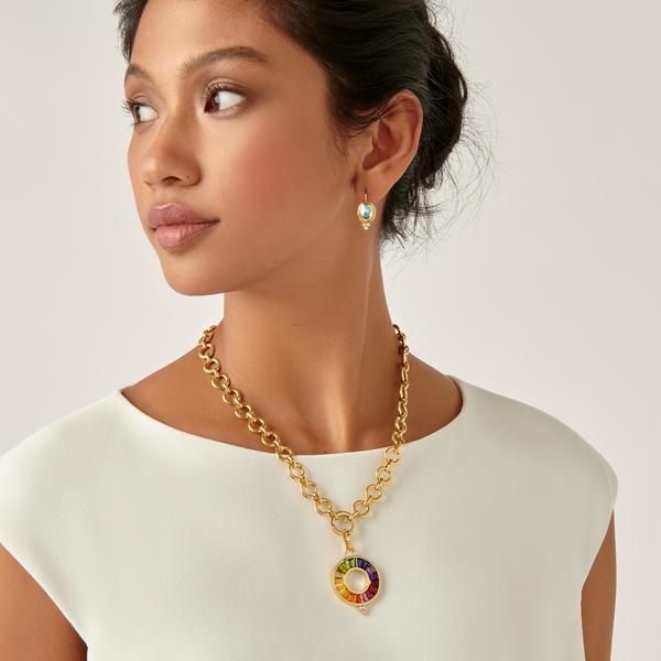 Temple St. Clair 18K Yellow Gold Multi Color Stone Wheel Pendant - Image 2