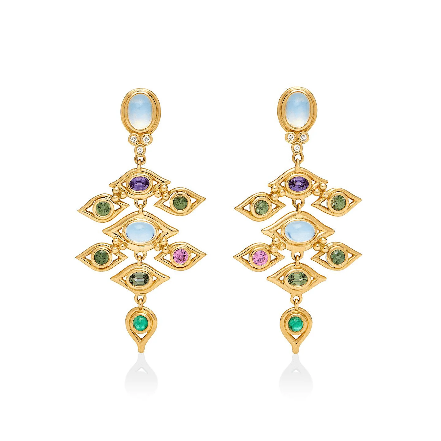 Temple St. Clair 18K Yellow Gold Multi Stone Drop Earrings