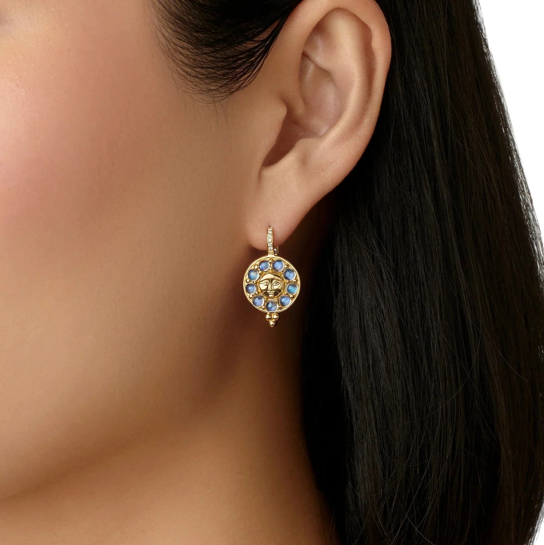 Temple St. Clair 18K Yellow Gold Selena Luna Rainbow Moonstone and Diamond Earrings - Image 3