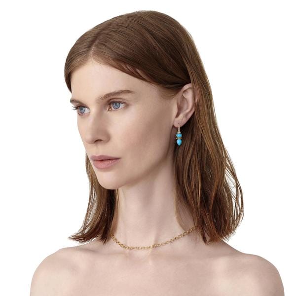Temple St. Clair 18K Yellow Gold Turquoise and Diamond Drop Earrings - Image 2
