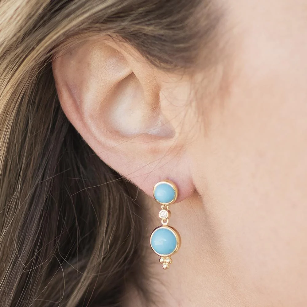 Temple St. Clair 18K Yellow Gold Turquoise Drop Earrings - Image 2