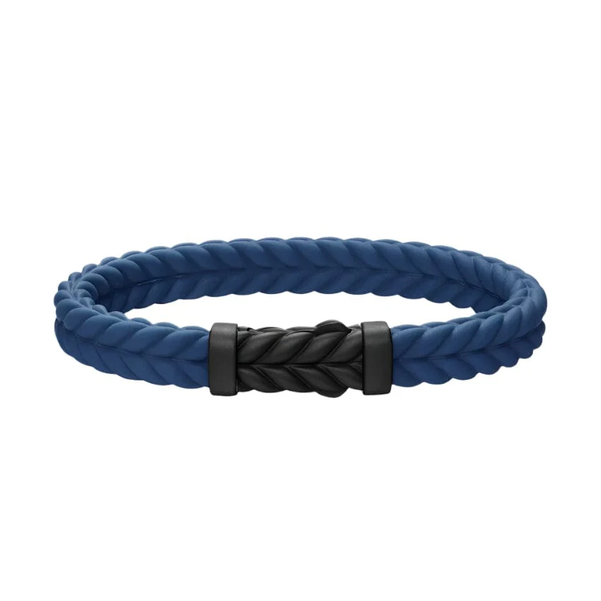 Chevron Bracelet in Blue Rubber with Black Titanium, 9mm