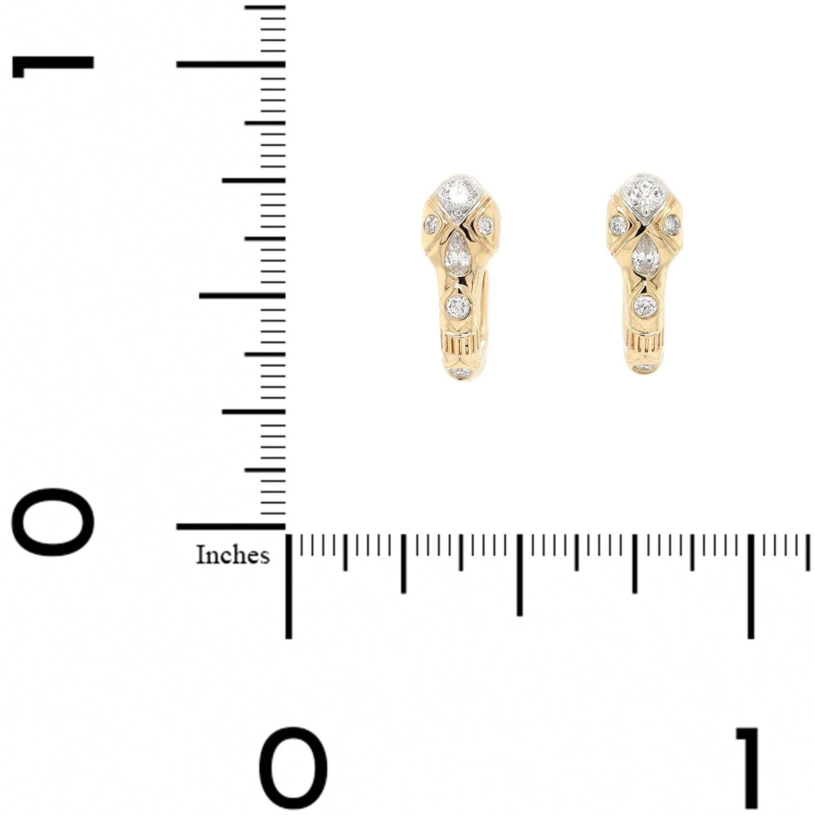 Three Stories 14K Yellow Gold Copperhead Diamond Snake Huggie Hoops - Image 2