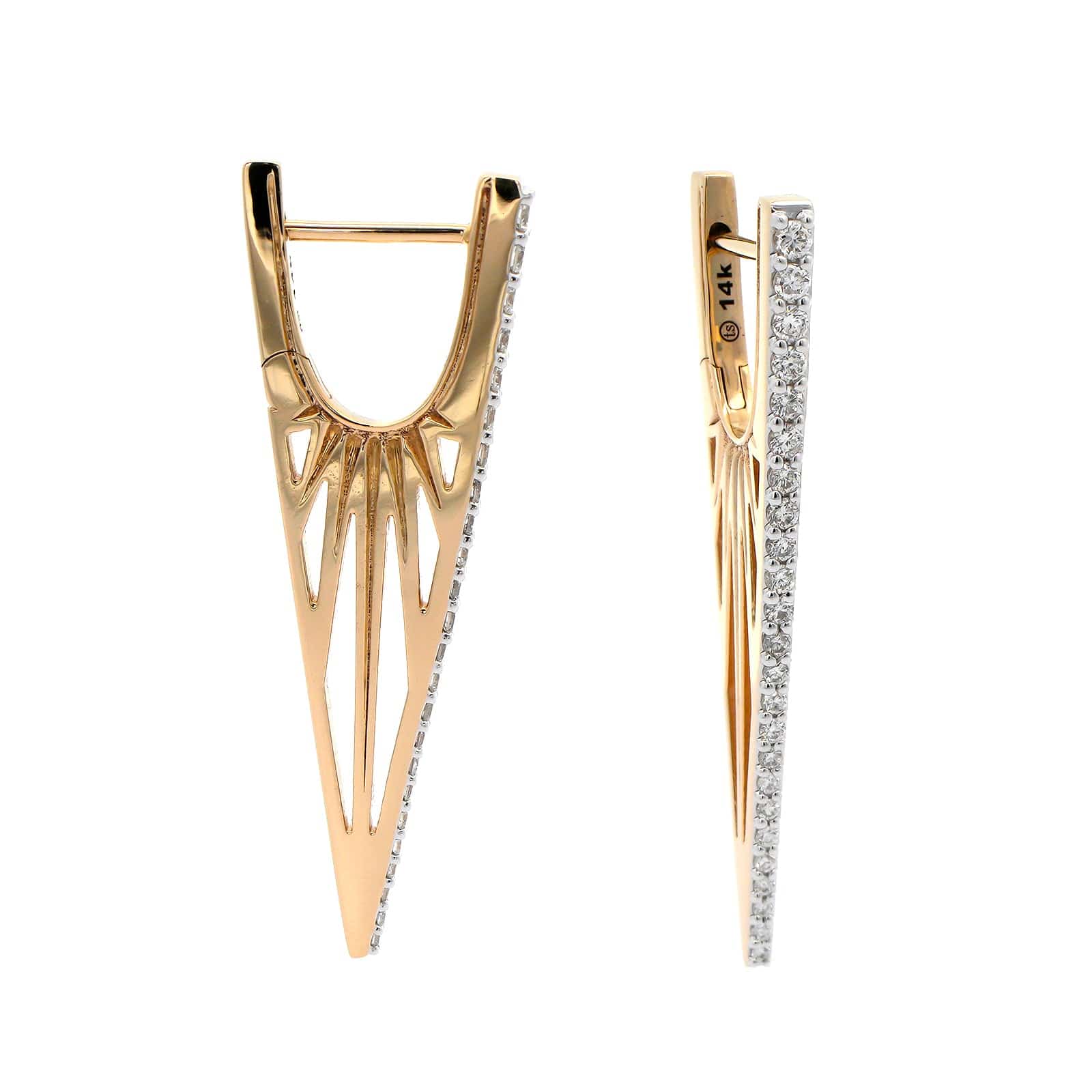 Three Stories 14K Yellow Gold Cutout Elongated Diamond V Hoop Earrings