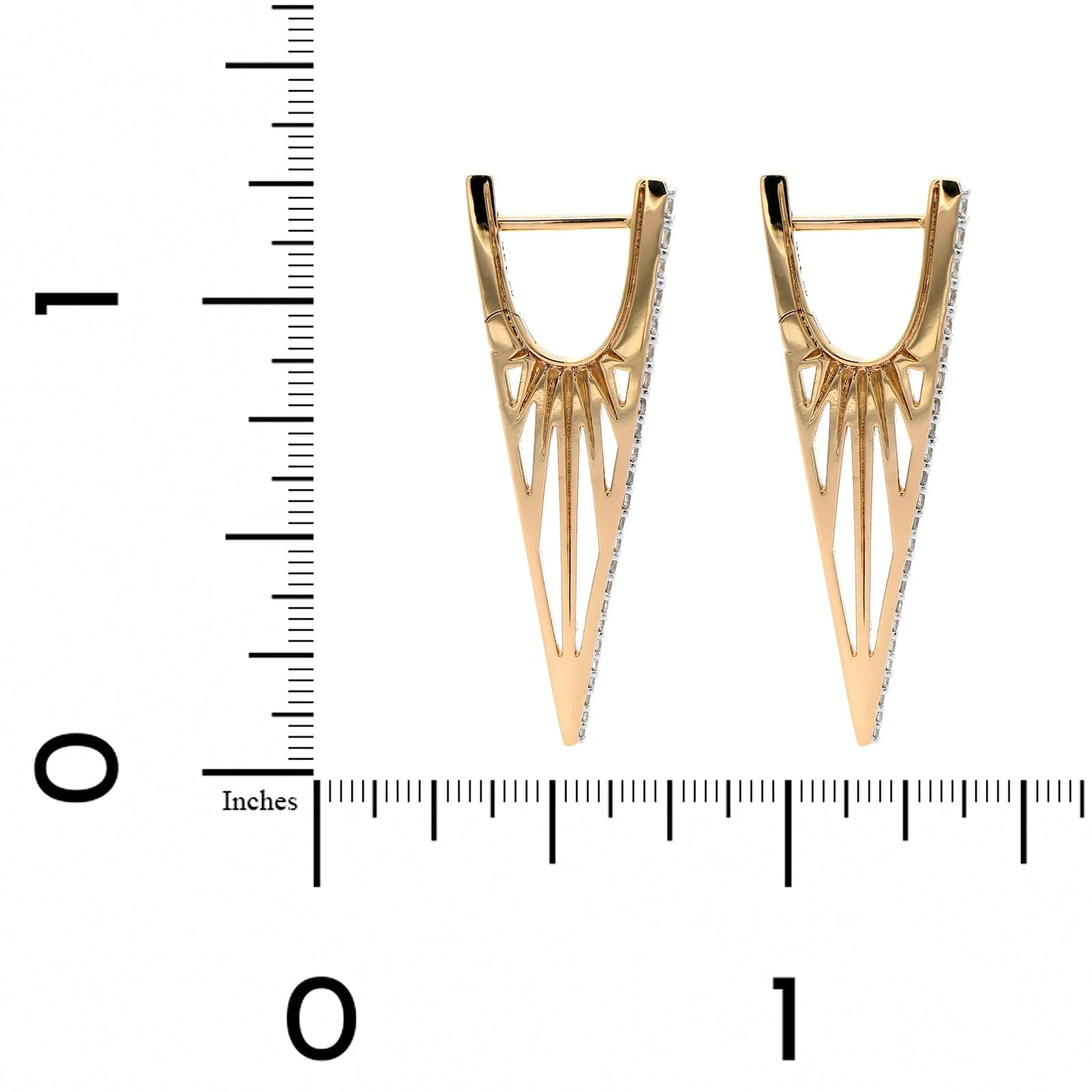 Three Stories 14K Yellow Gold Cutout Elongated Diamond V Hoop Earrings - Image 2