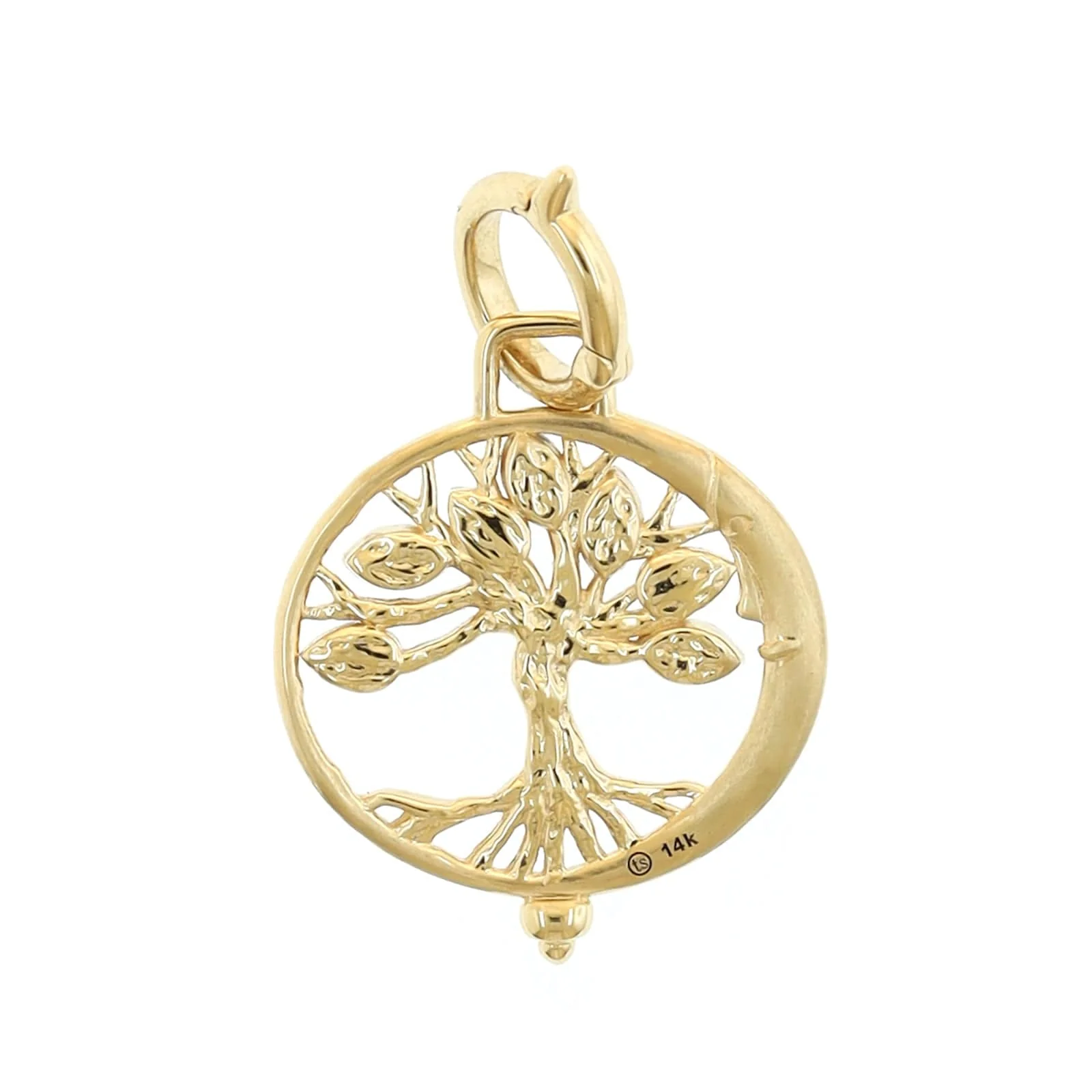 Three Stories 14K Yellow Gold New Moon and Tree of Life Diamond Pendant - Image 2