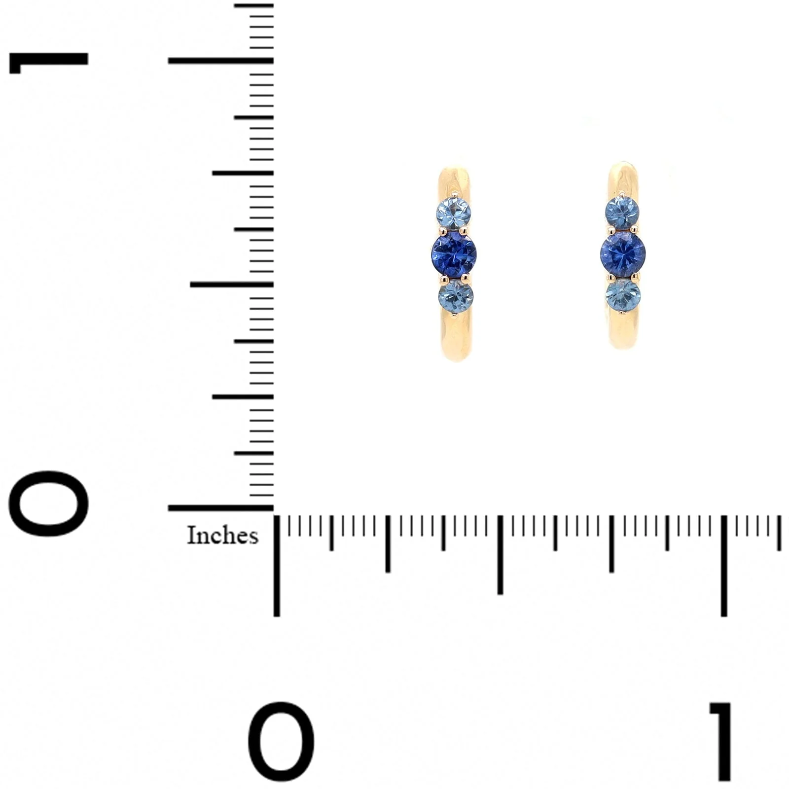 Three Stories 14K Yellow Gold Small 3 Blue Sapphire Prong Hoops - Image 2