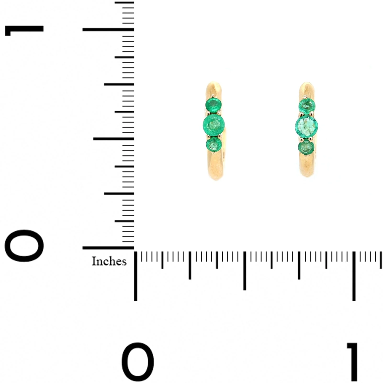 Three Stories 14K Yellow Gold Small 3 Emerald Prong Hoops - Image 2