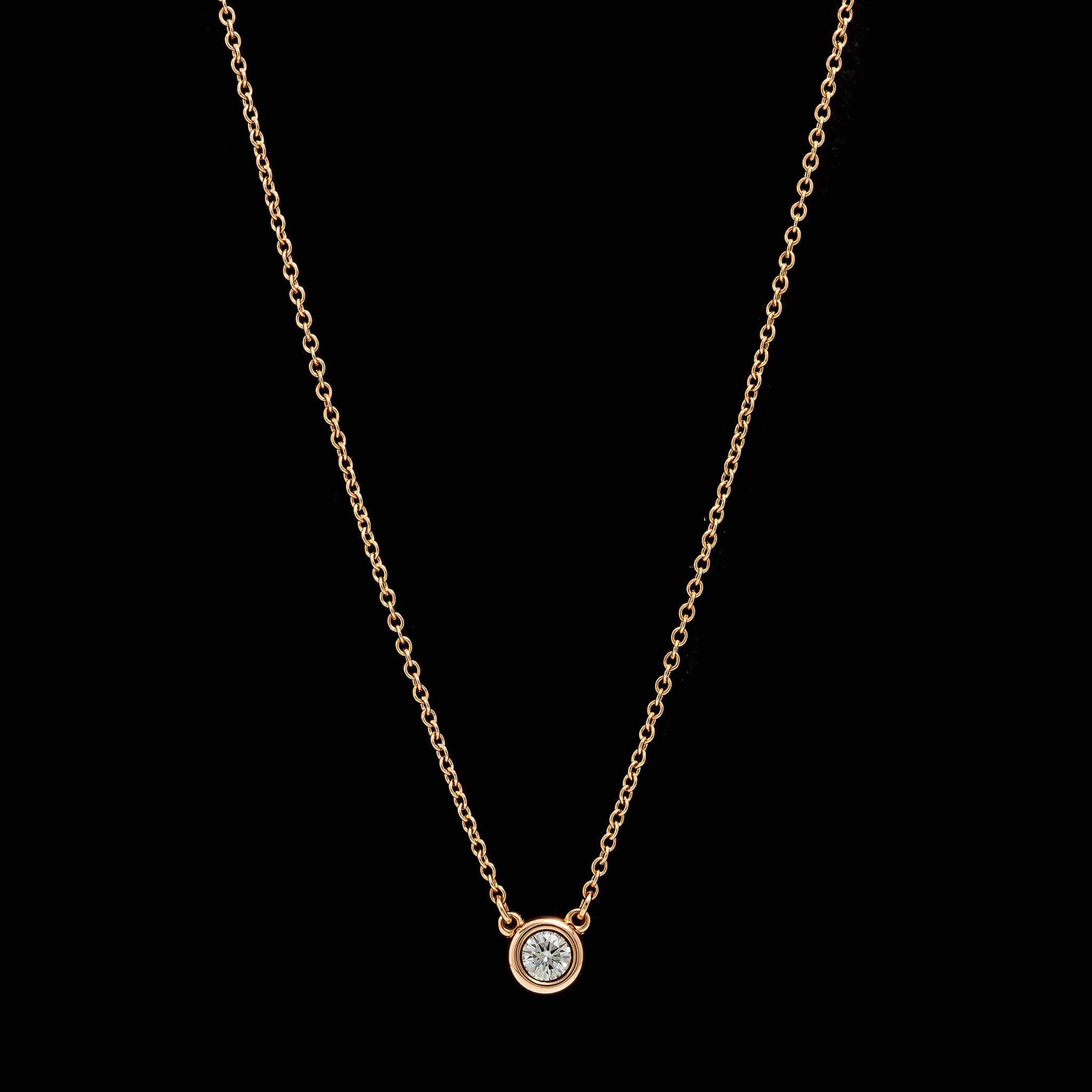 Tiffany & Co. 18K Rose Gold Estate Elsa Peretti Diamond By The Yard Single Diamond Pendant Necklace