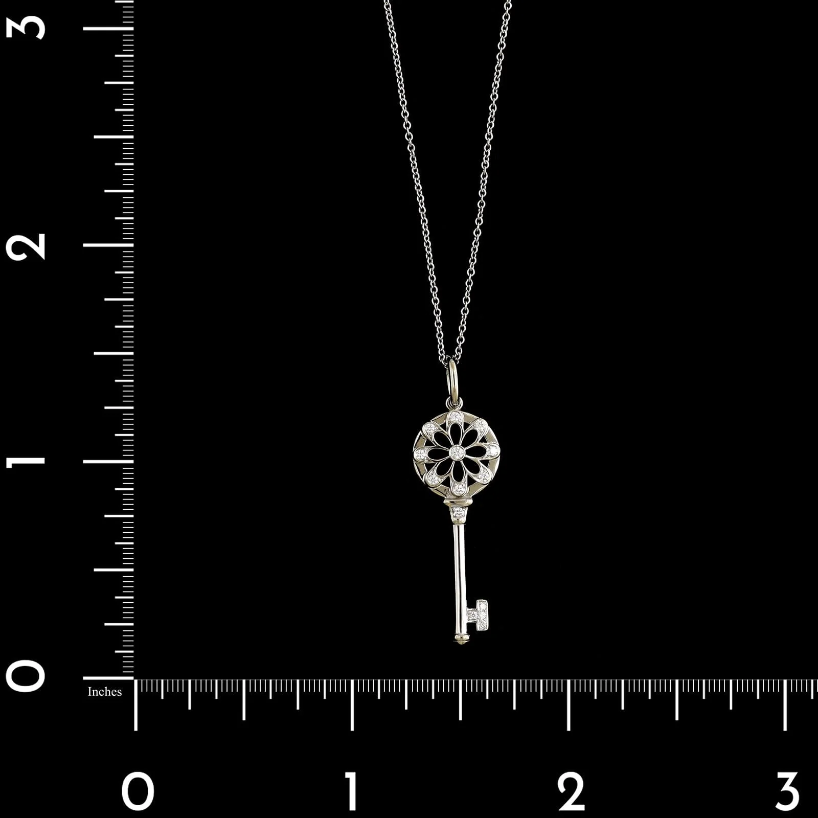 Tiffany & Co. 18K White Gold Estate Diamond Flower Key Pendant Necklace - Image 4