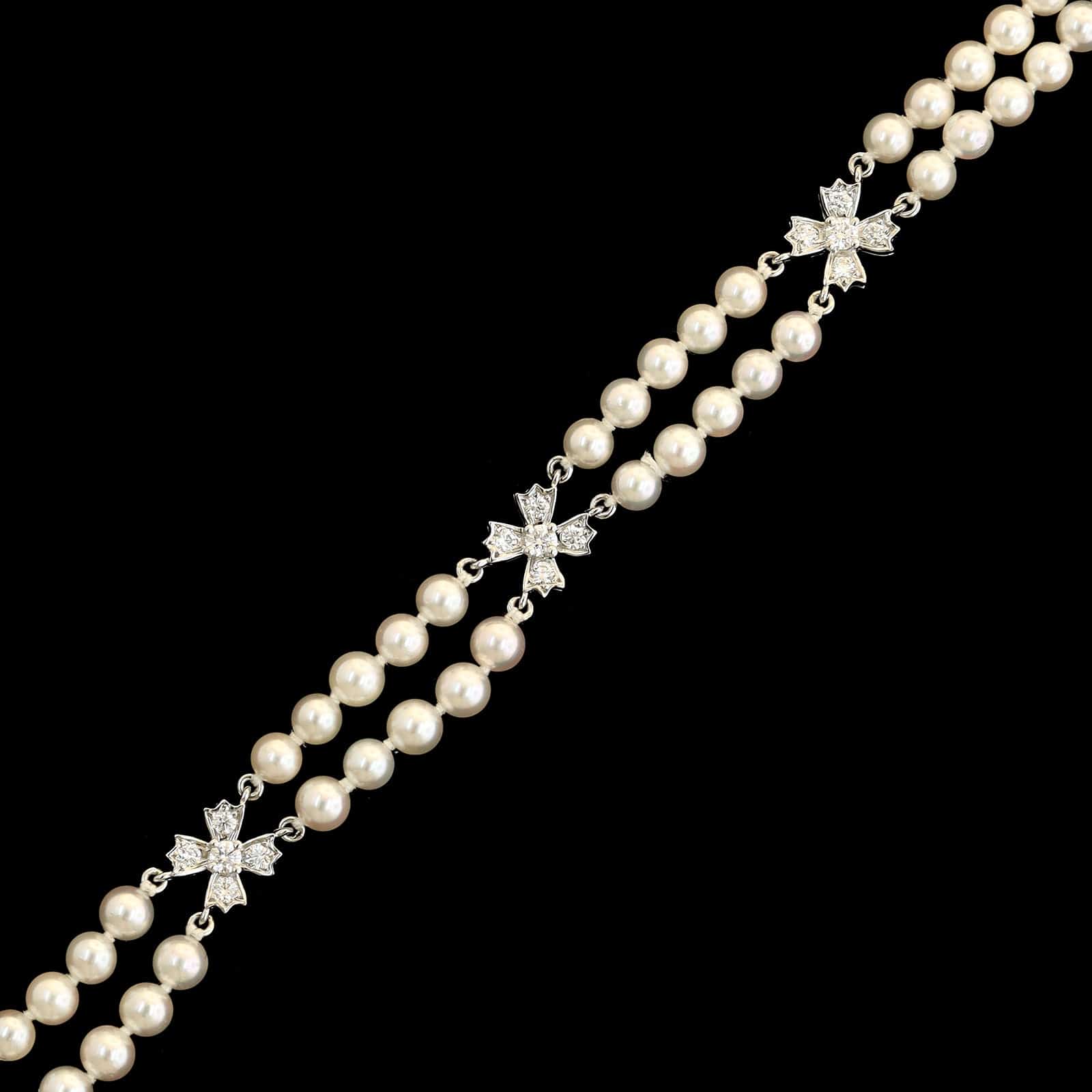 Tiffany & Co. Platinum Estate Cultured Pearl and Diamond Floret Bracelet - Image 2