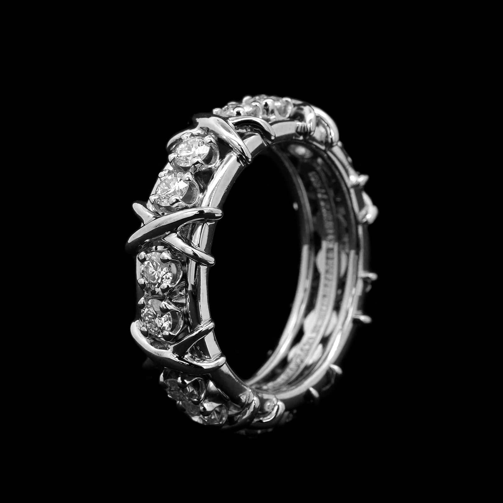 Tiffany & Co. Schlumberger Platinum Estate Sixteen Stone Diamond Ring - Image 2
