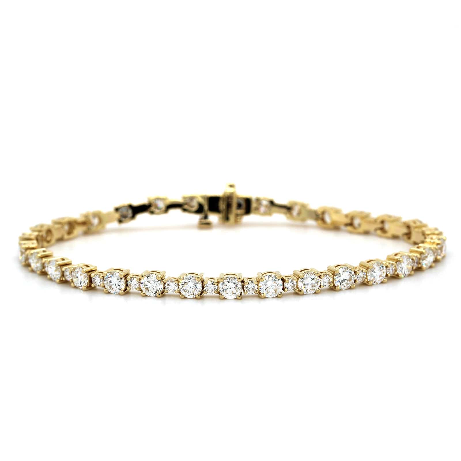 18K Yellow Gold Diamond Alternating Size Tennis Bracelet - Image 4