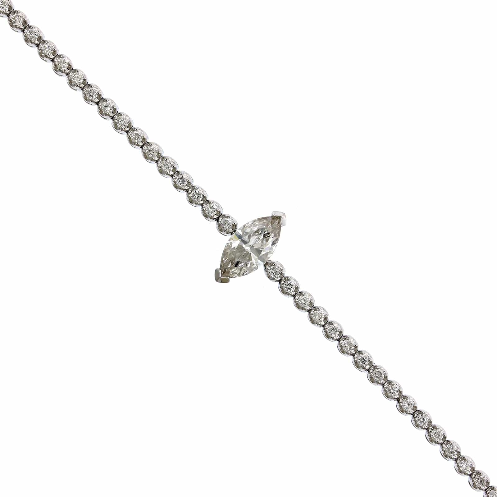 18K White Gold Marquise Shape Diamond Tennis Bracelet - Image 4