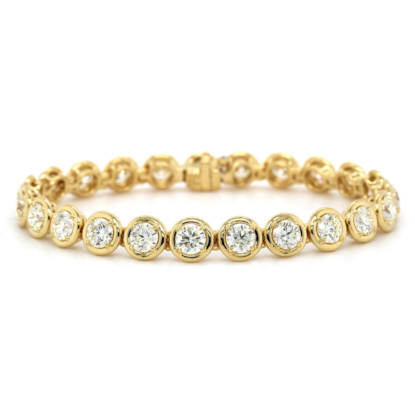 18K Yellow Gold Round Diamond Bezel and Prong Set Bracelet - Image 4