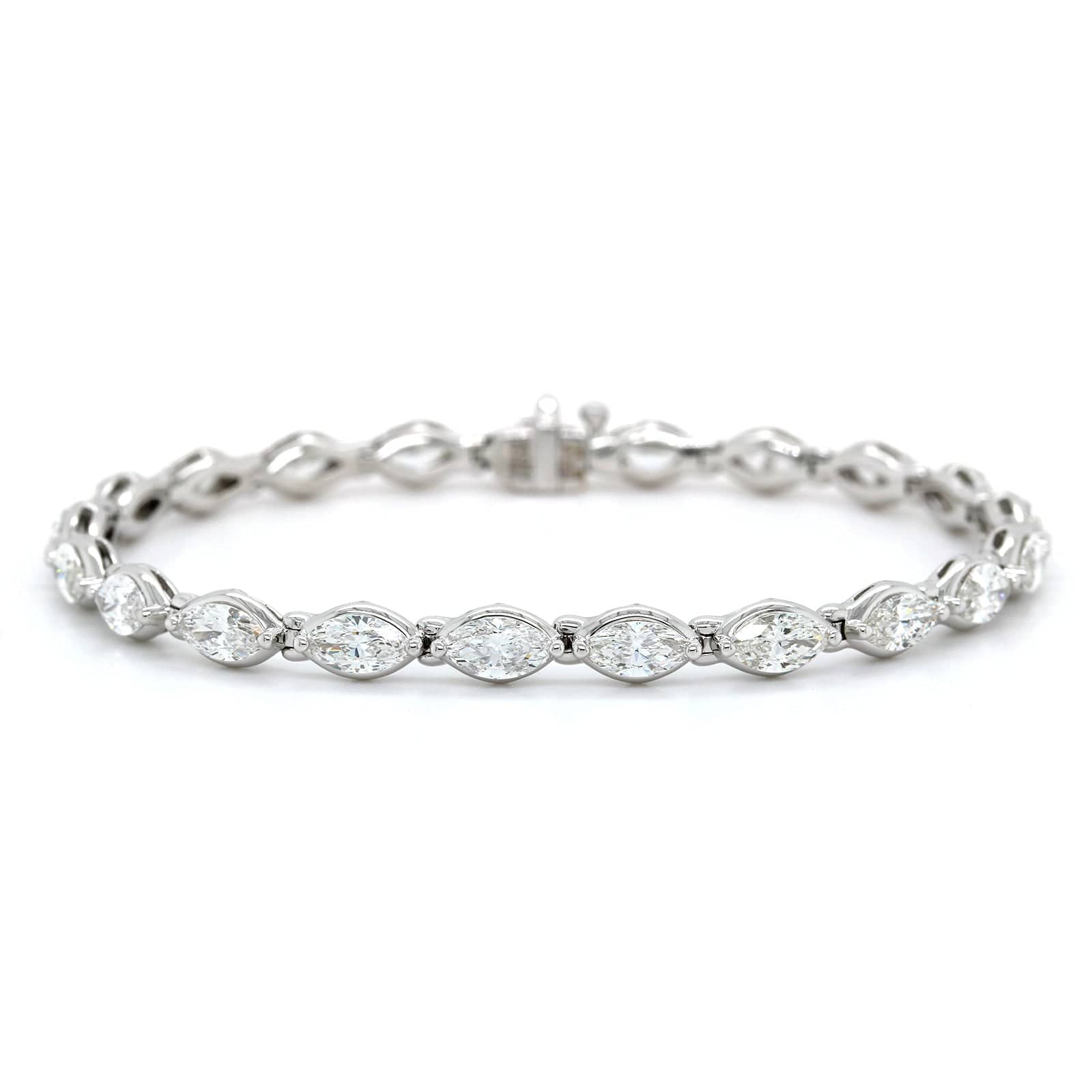 18K White Gold Marquise Cut Diamond Bezel Set Bracelet - Image 4