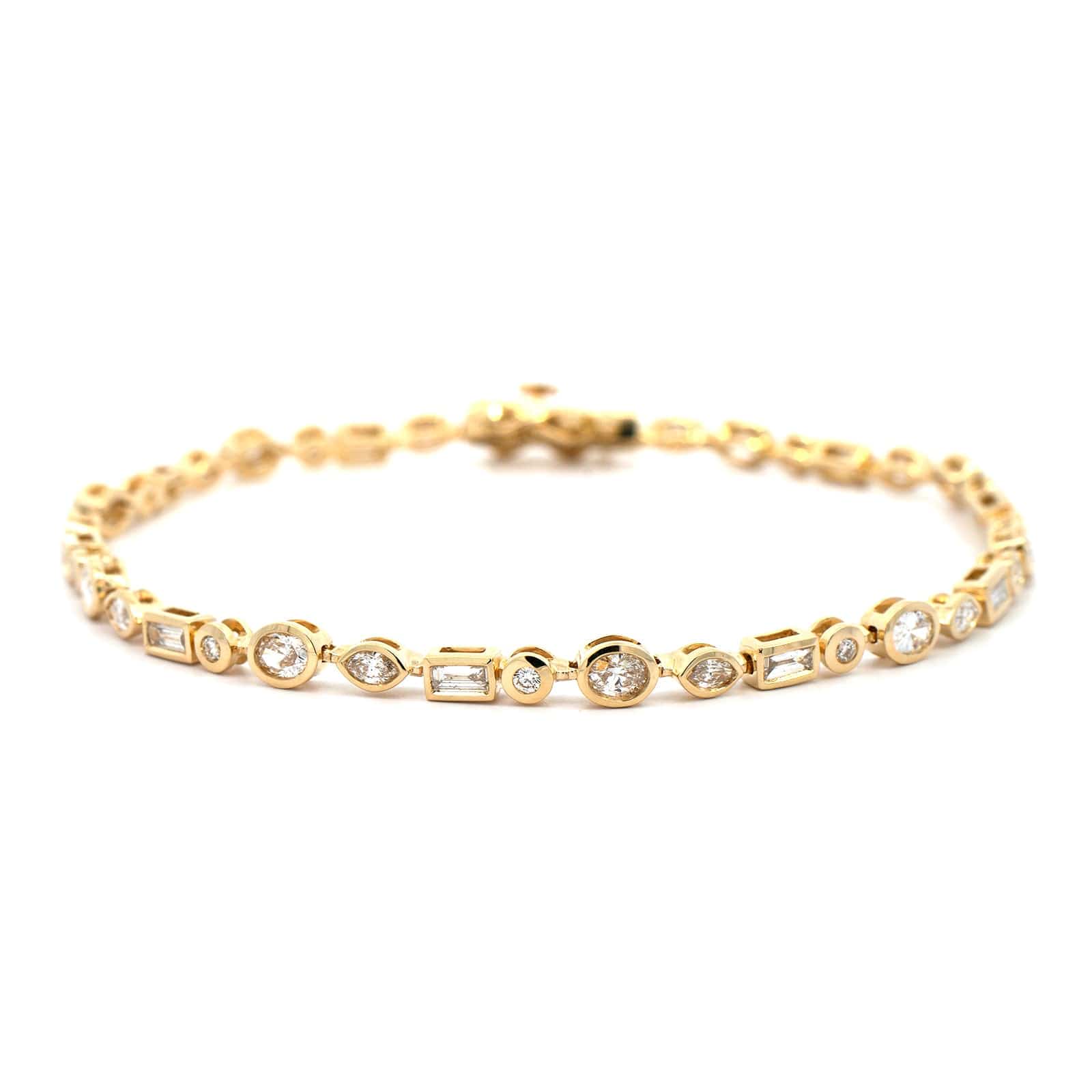 14K Yellow Gold Bezel Set Multi-Shape Diamond Tennis Bracelet