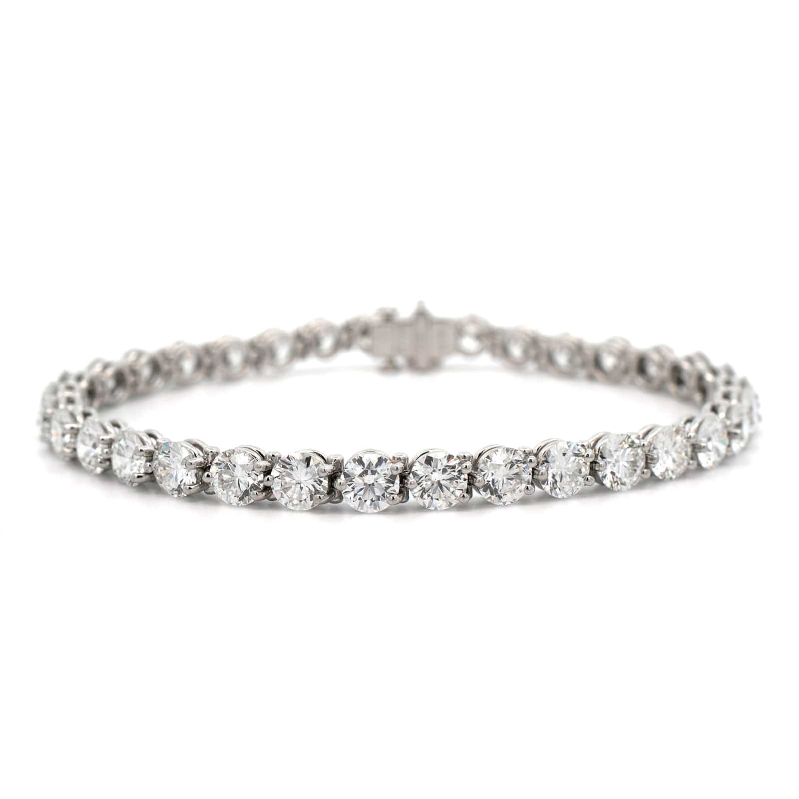 Platinum Round Cut Diamond Tennis Bracelet - Image 4