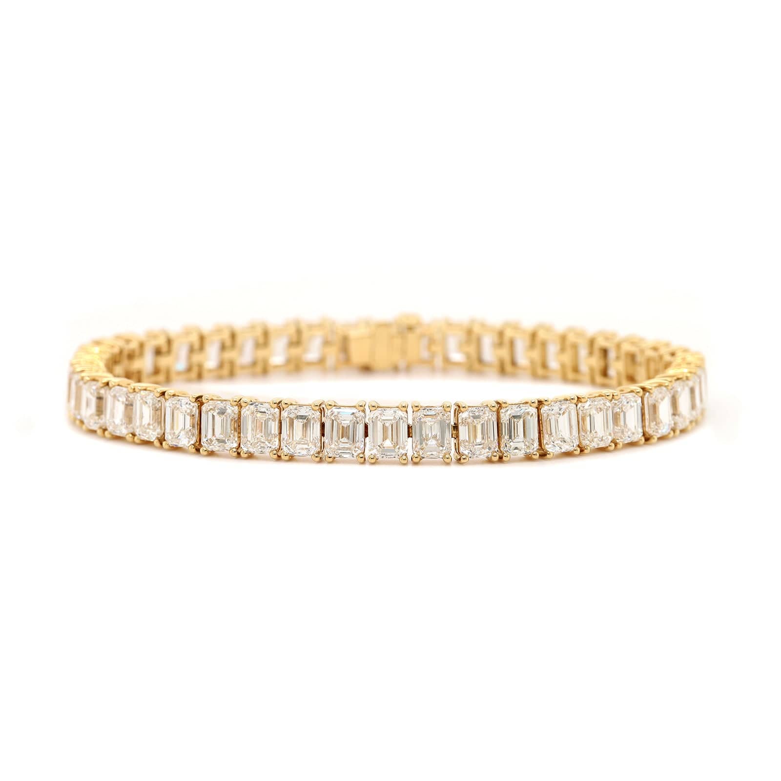 18K Yellow Gold 4 Prong Emerald Cut Diamond Tennis Bracelet - Image 4