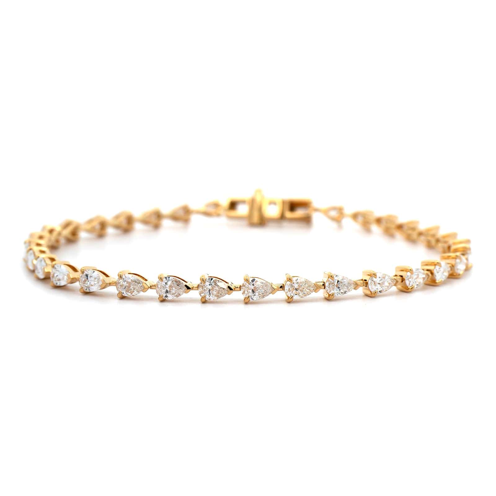 18K Yellow Gold Pear Shaped Diamond Tennis Bracelet - Image 4