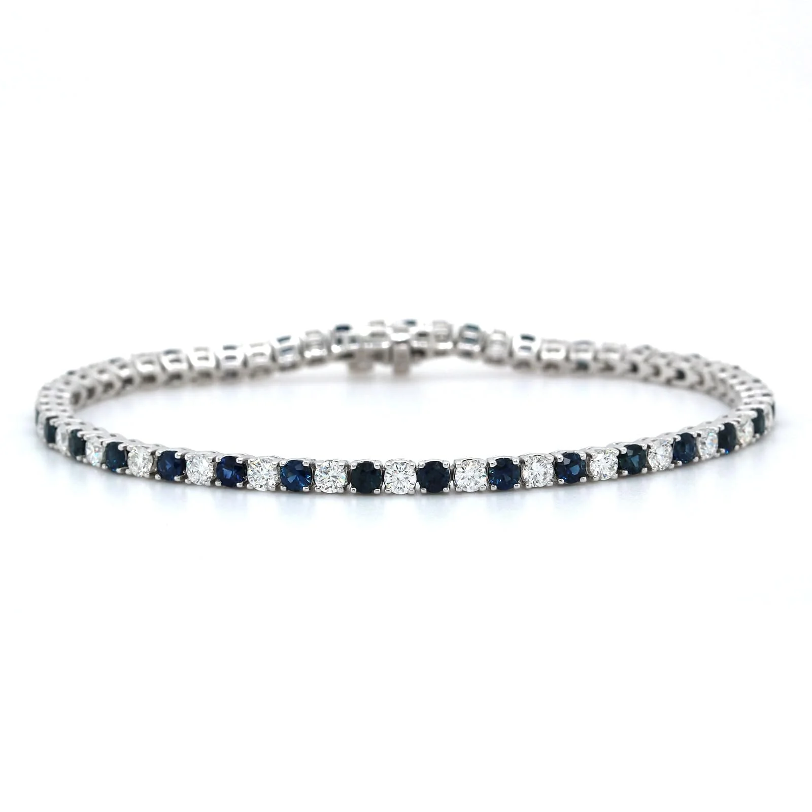 14K White Gold Sapphire and Diamond Tennis Bracelet - Image 4