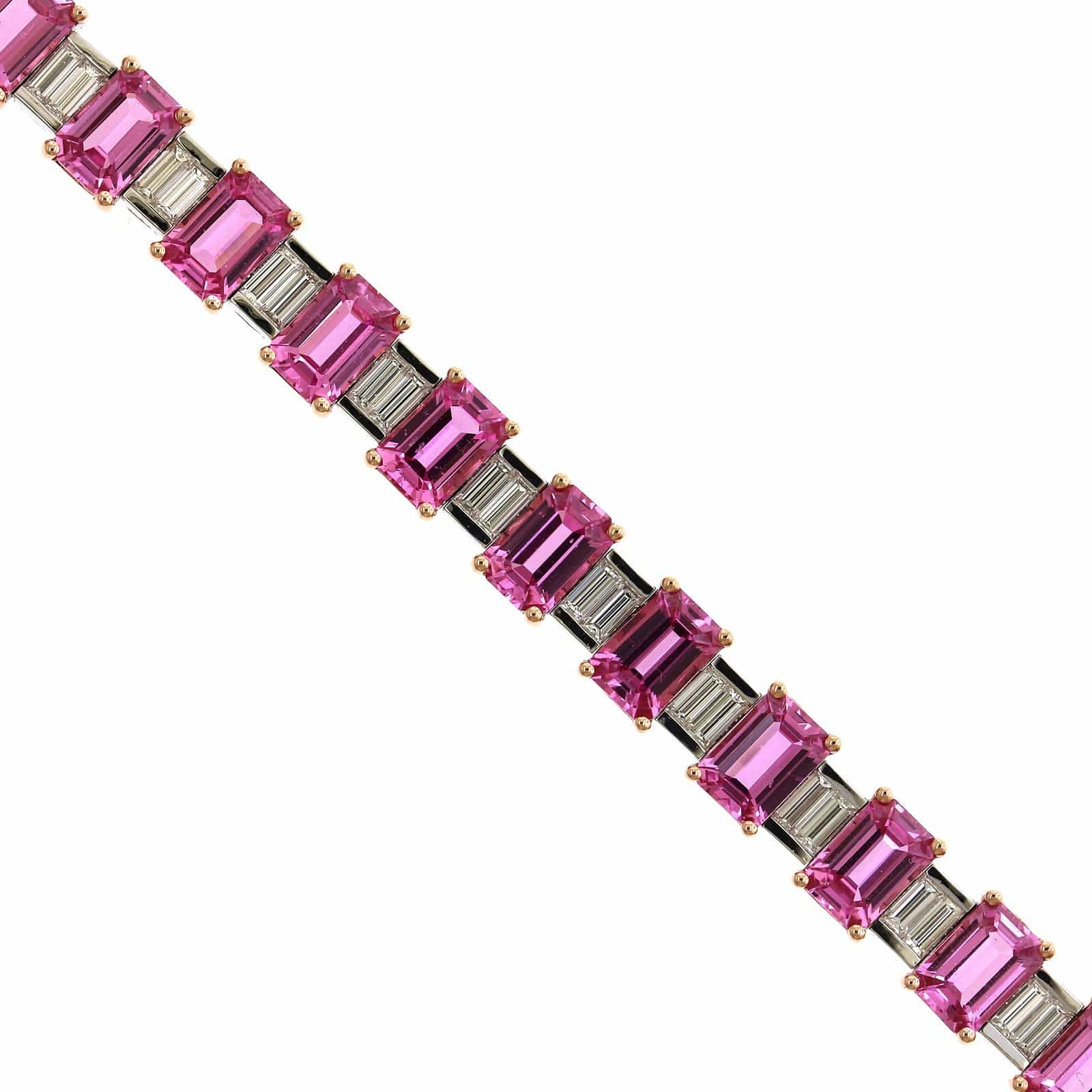 18K Rose and White Gold Emerald Pink Sapphire and Diamond Line Bracelet - Image 2