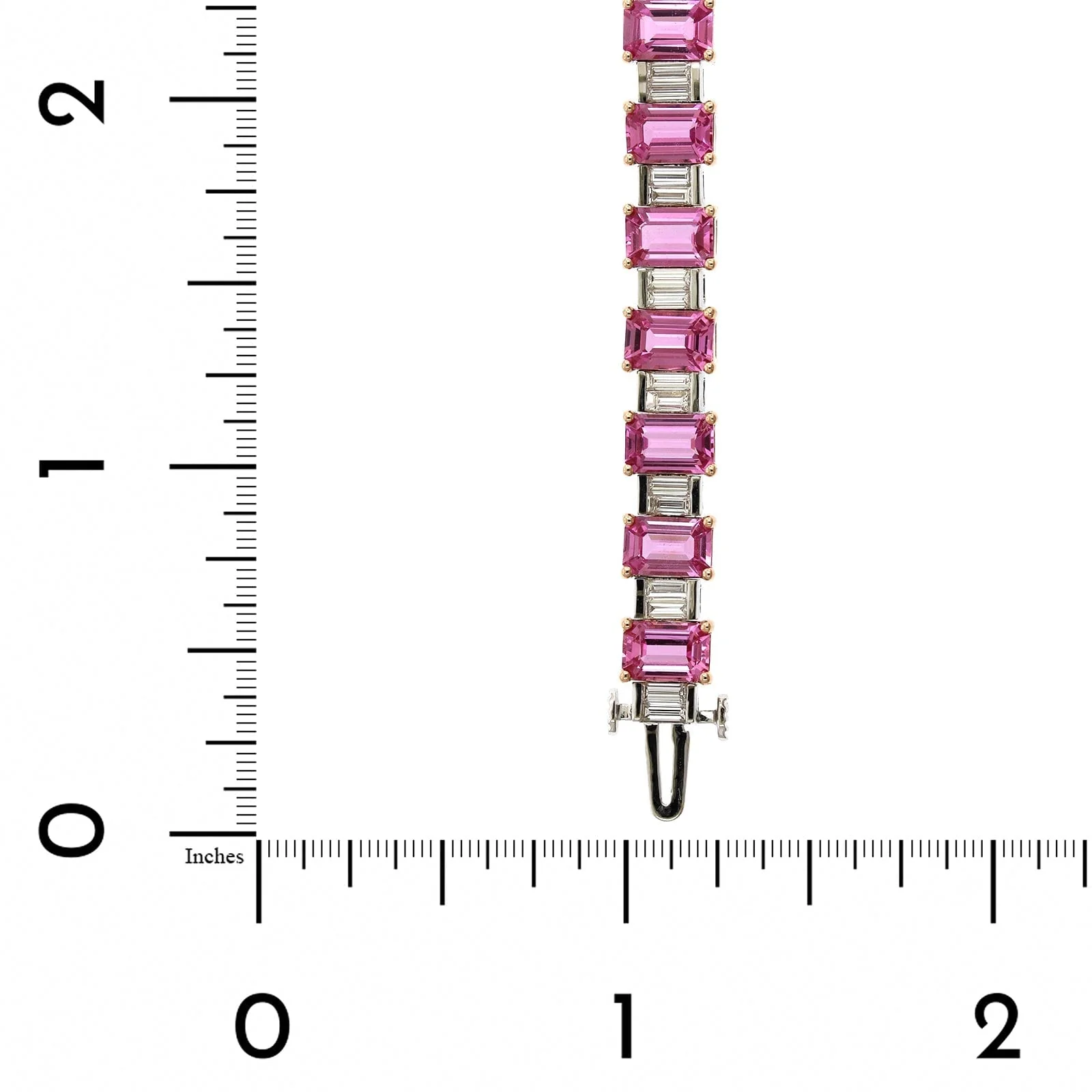 18K Rose and White Gold Emerald Pink Sapphire and Diamond Line Bracelet - Image 3