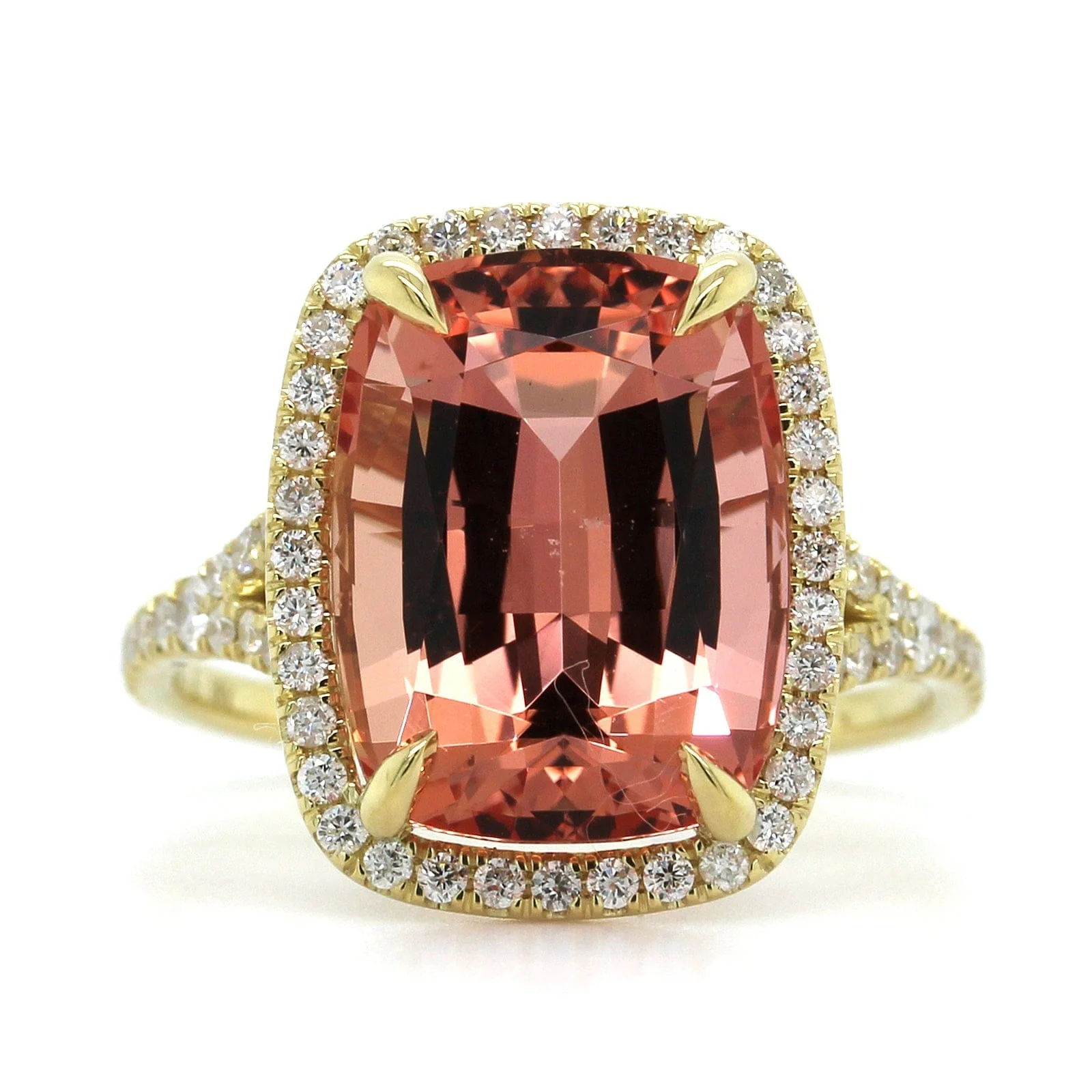 18K Yellow Gold Cushion Topaz Diamond Halo Ring