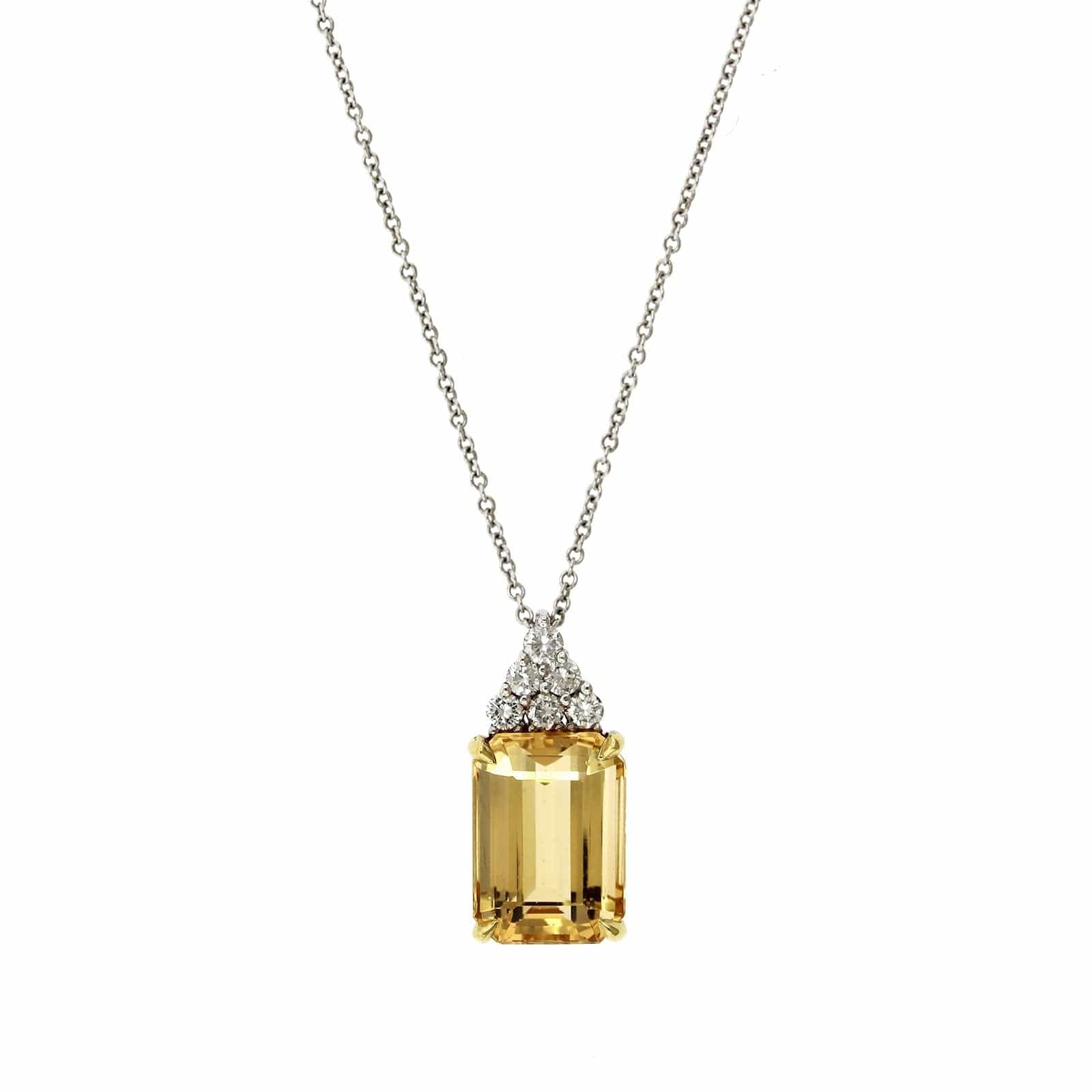 18K White Gold Yellow Topaz with Diamond Pendant